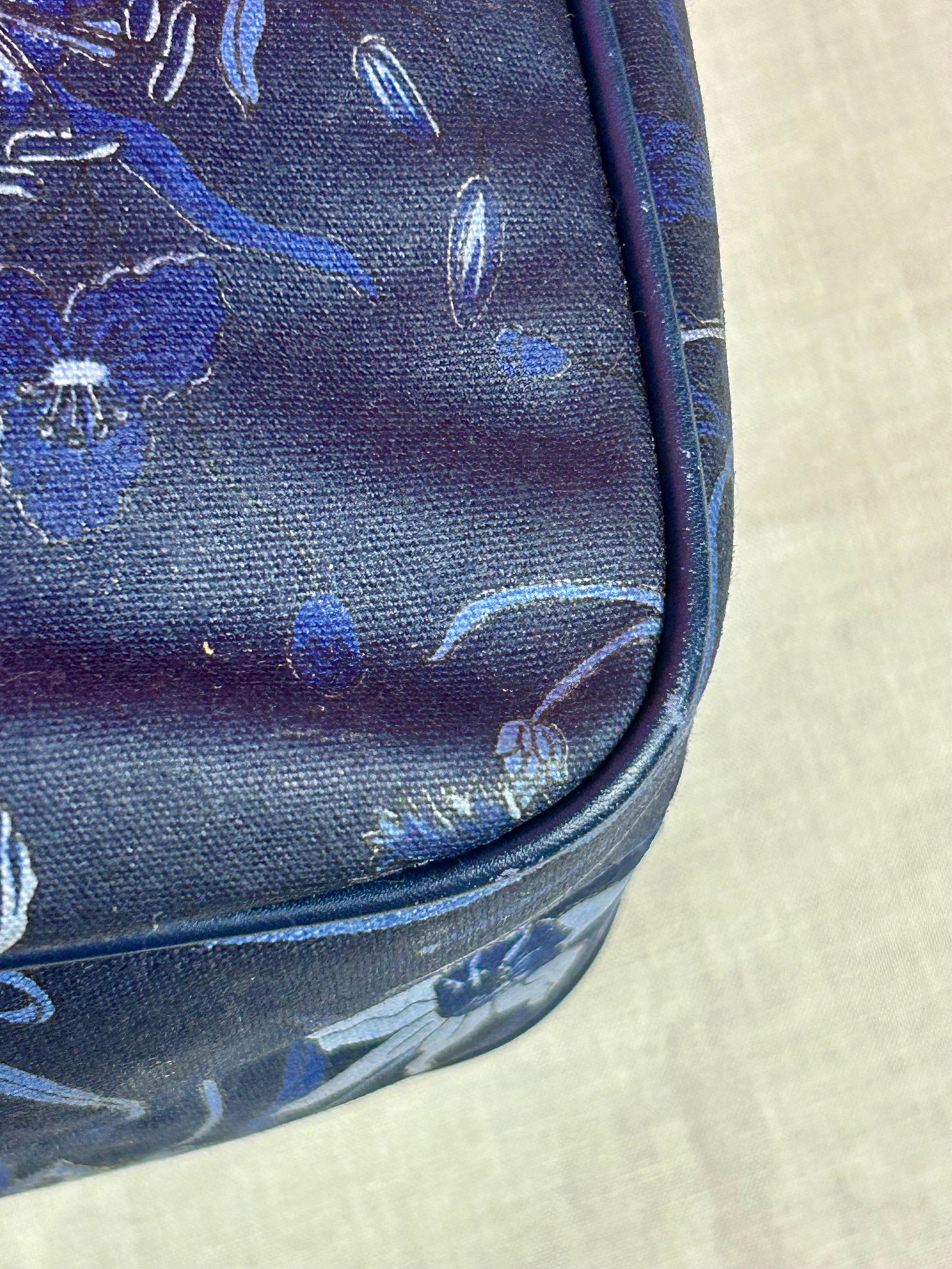 Gucci Navy Floral Bamboo Shoulder Bag