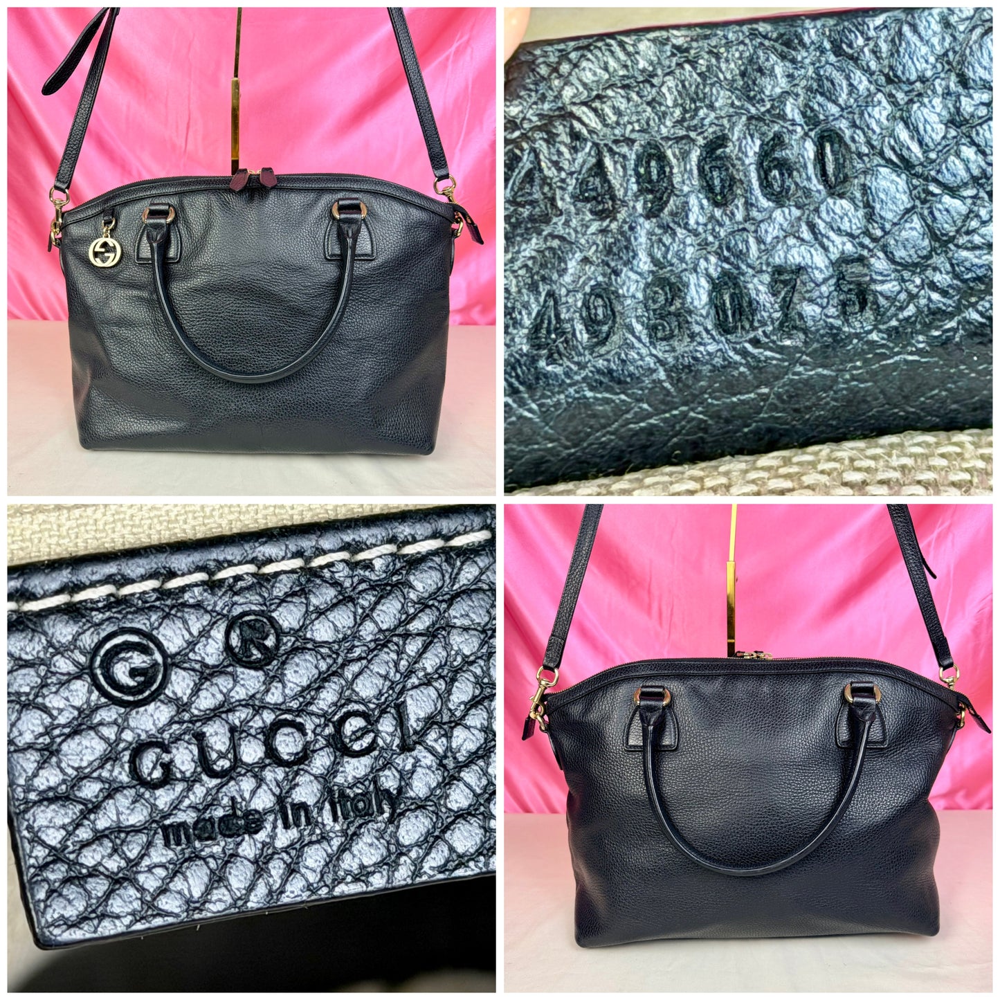 Black Gucci Dollar Calfskin Dome Satchel