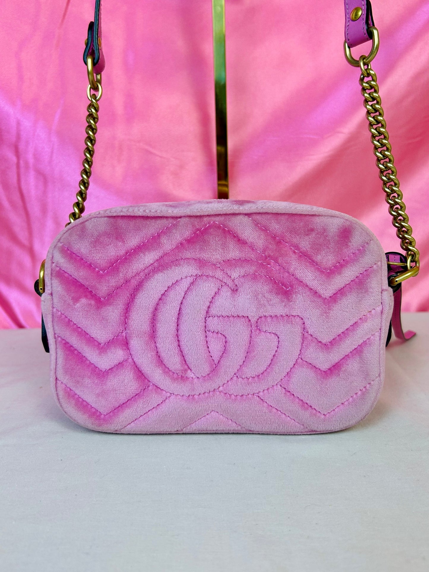 Pink Velvet and Crystal Mini Marmont