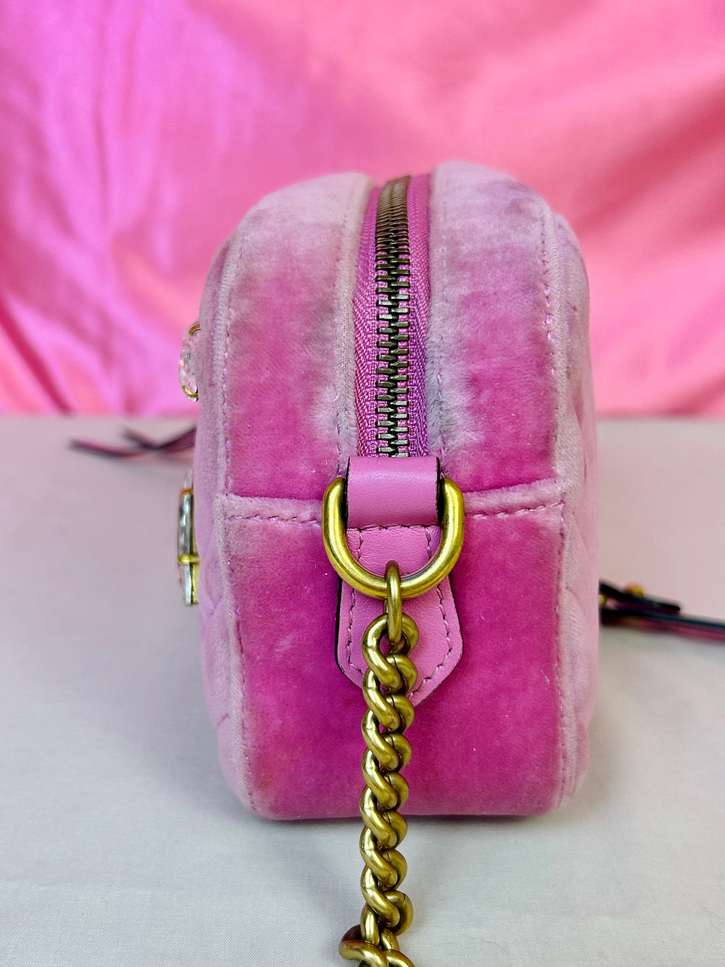 Pink Velvet and Crystal Mini Marmont