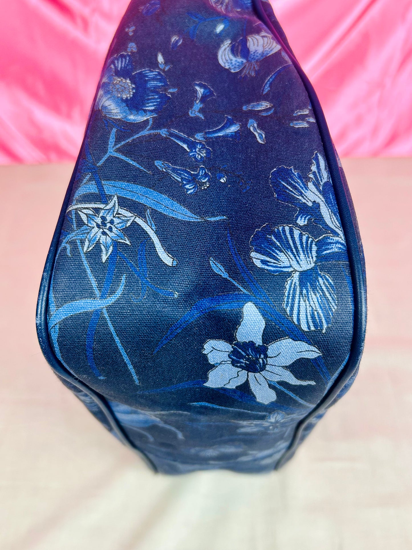 Gucci Navy Floral Bamboo Shoulder Bag