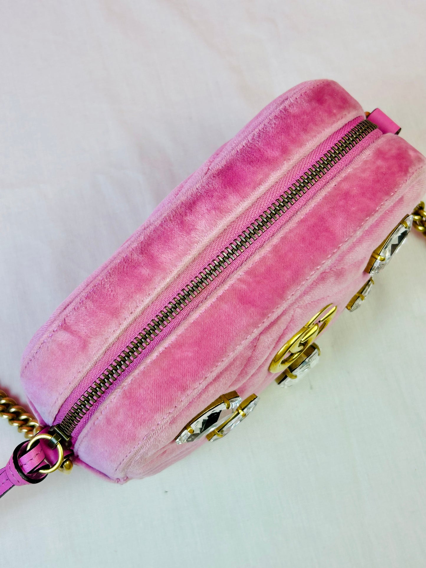 Pink Velvet and Crystal Mini Marmont