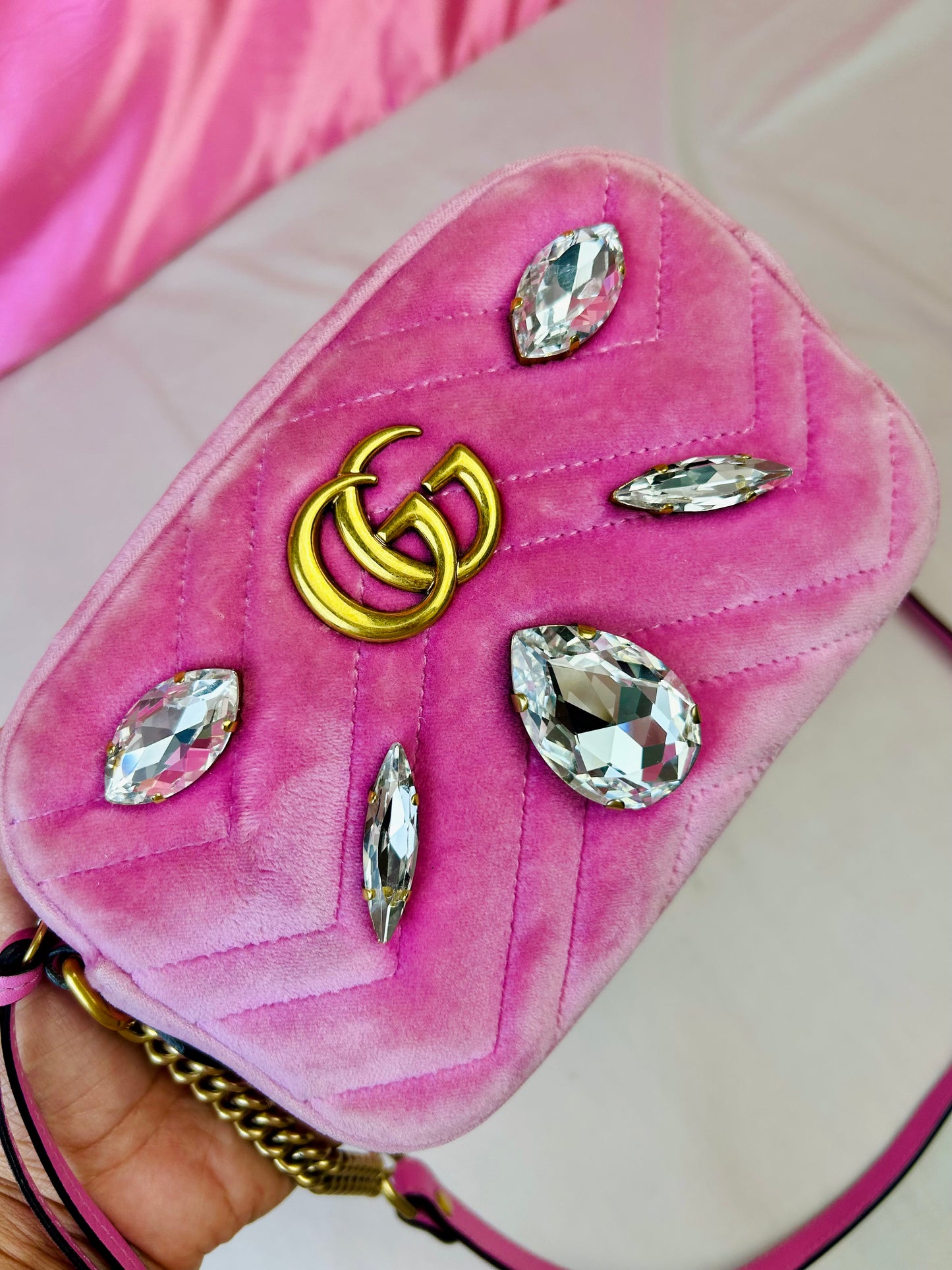 Pink Velvet and Crystal Mini Marmont