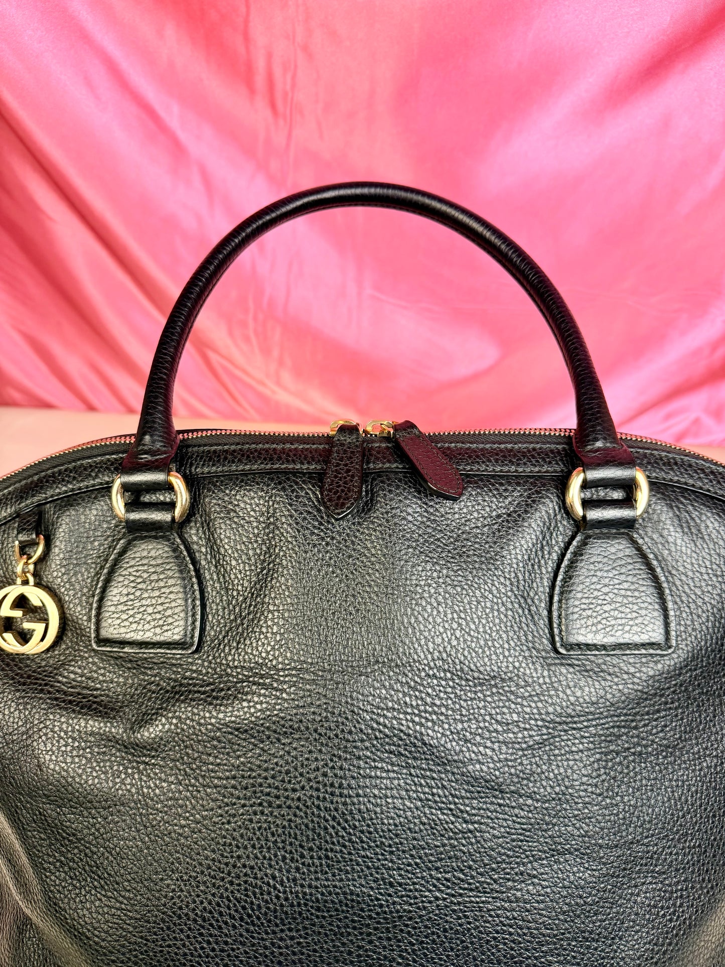 Black Gucci Dollar Calfskin Dome Satchel