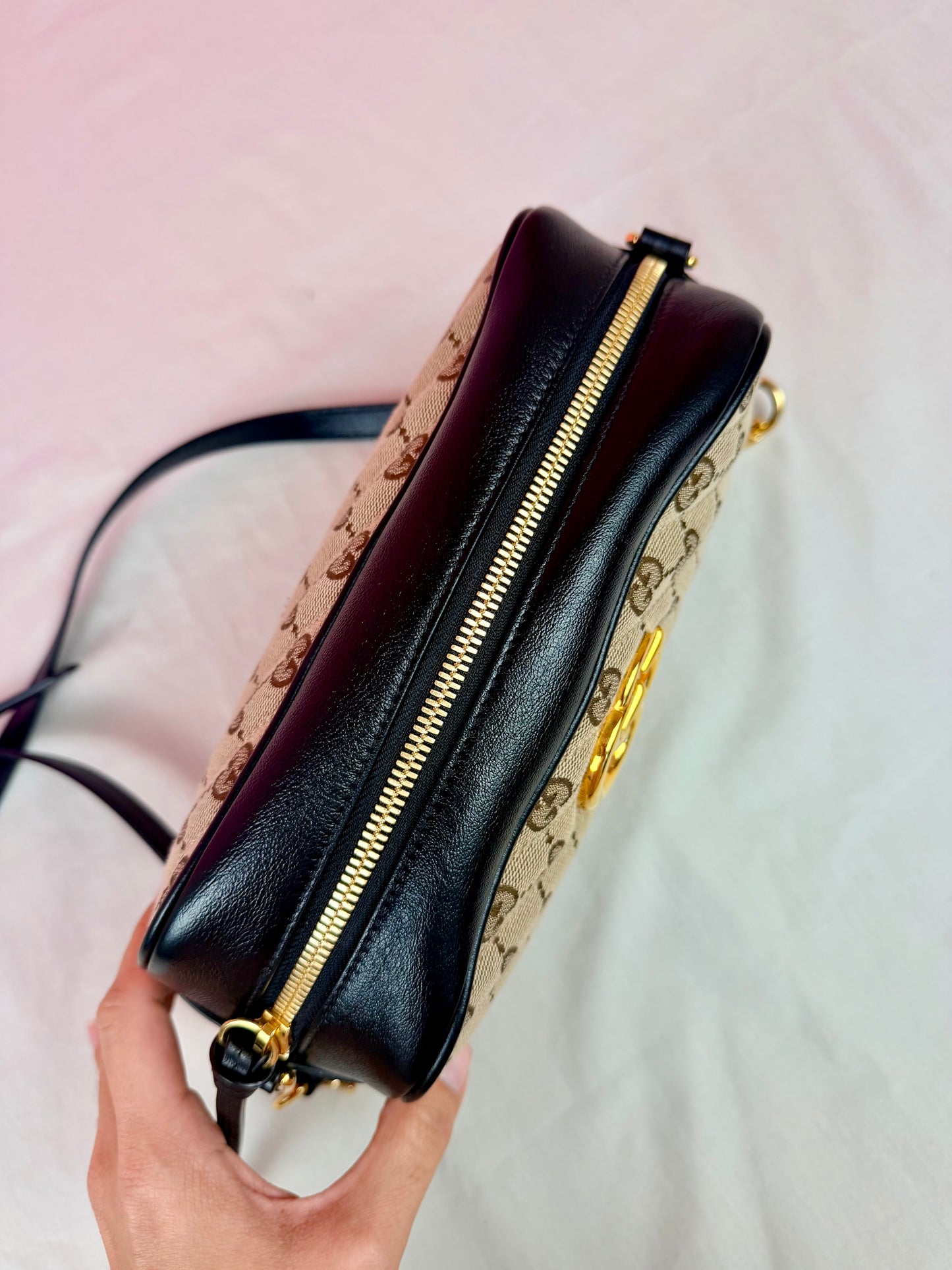 Black and Beige Small Gucci Marmont