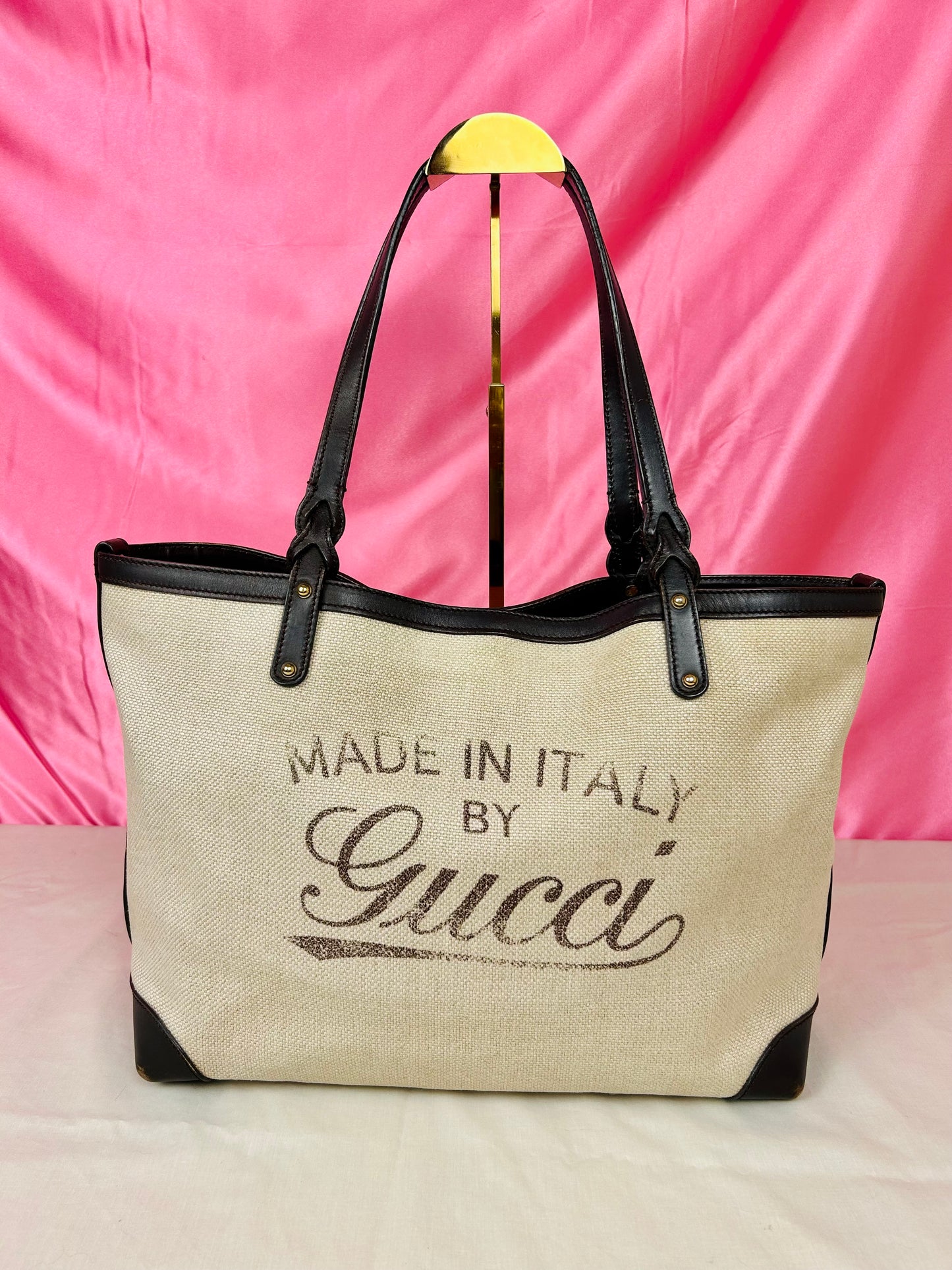 Brown and Linen Gucci Tote and Pouch