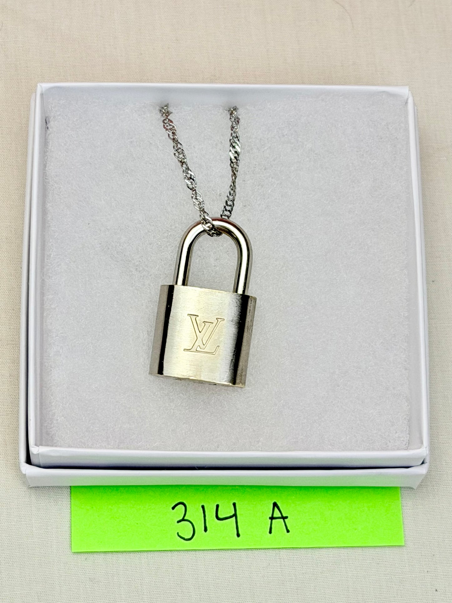 Silver Louis Vuitton Lock Necklace (10)