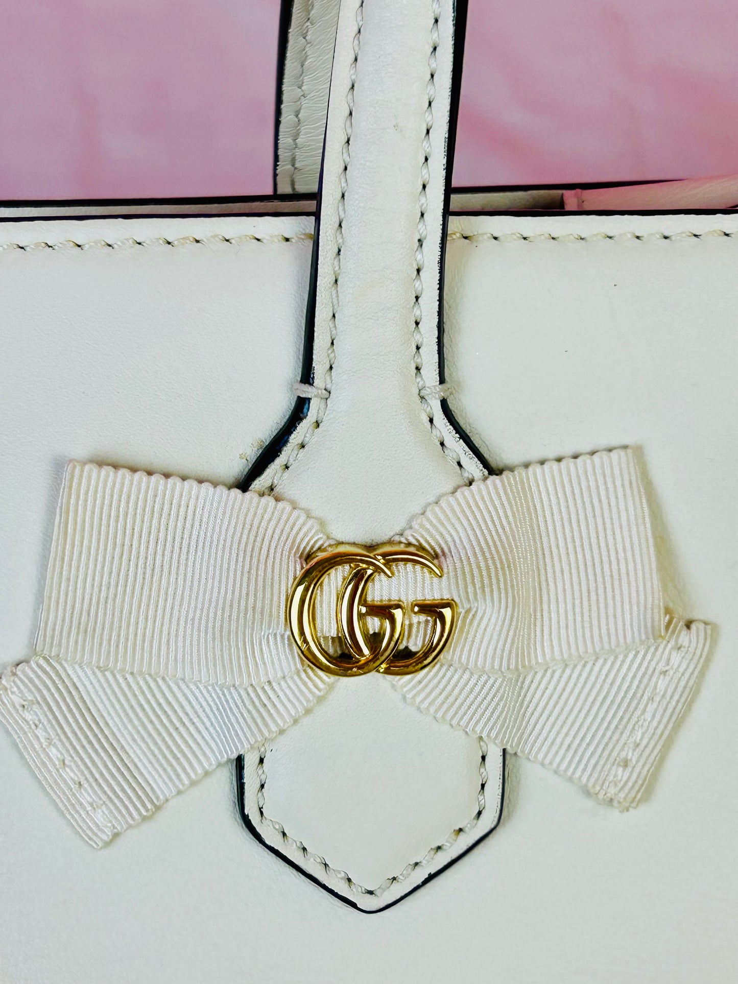 Small White Gucci Ribbon Tote