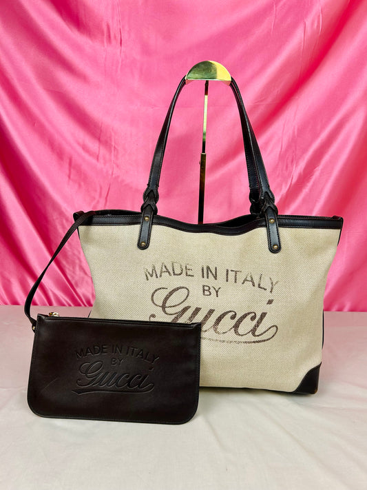 Brown and Linen Gucci Tote and Pouch