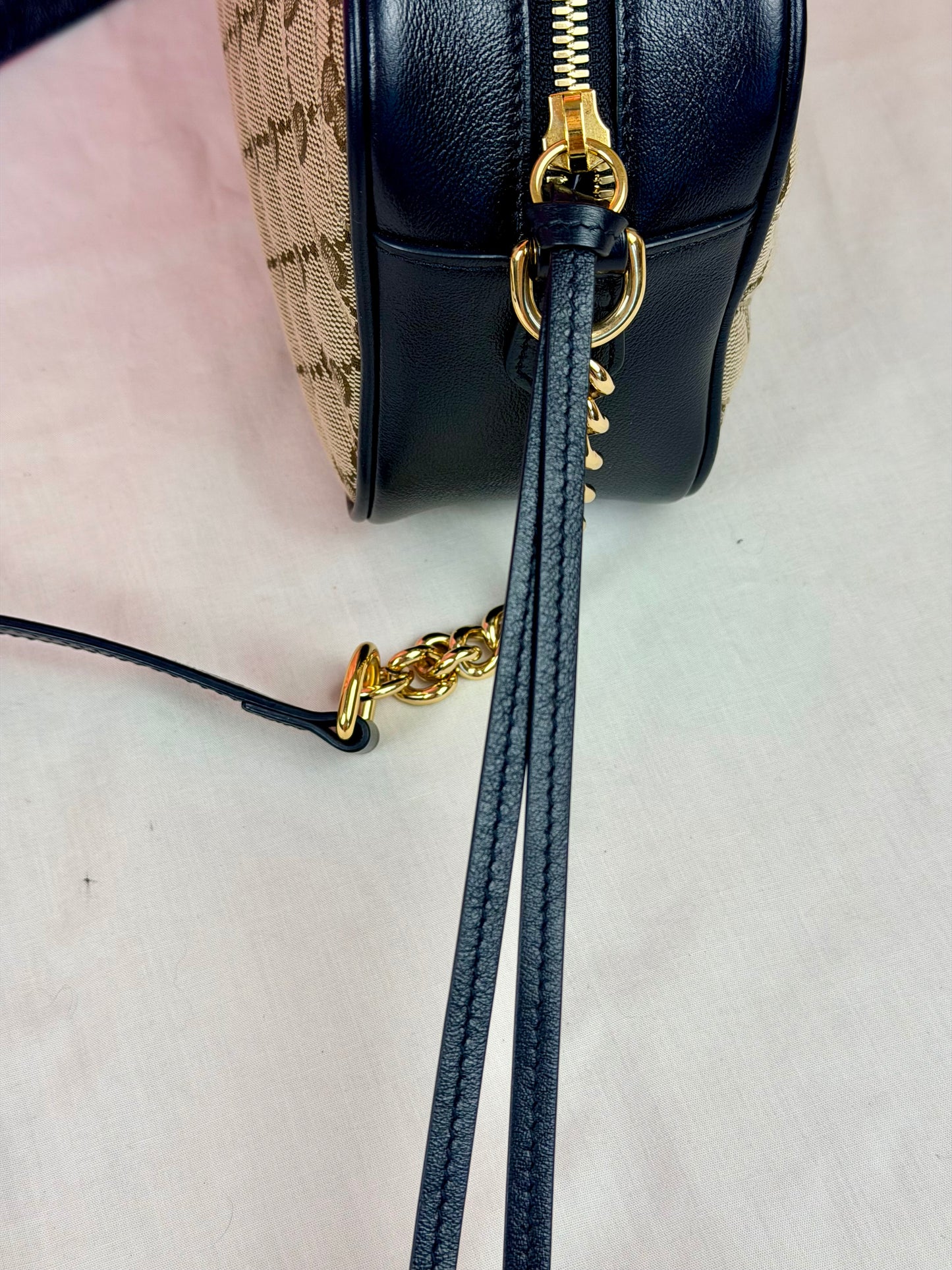 Black and Beige Small Gucci Marmont
