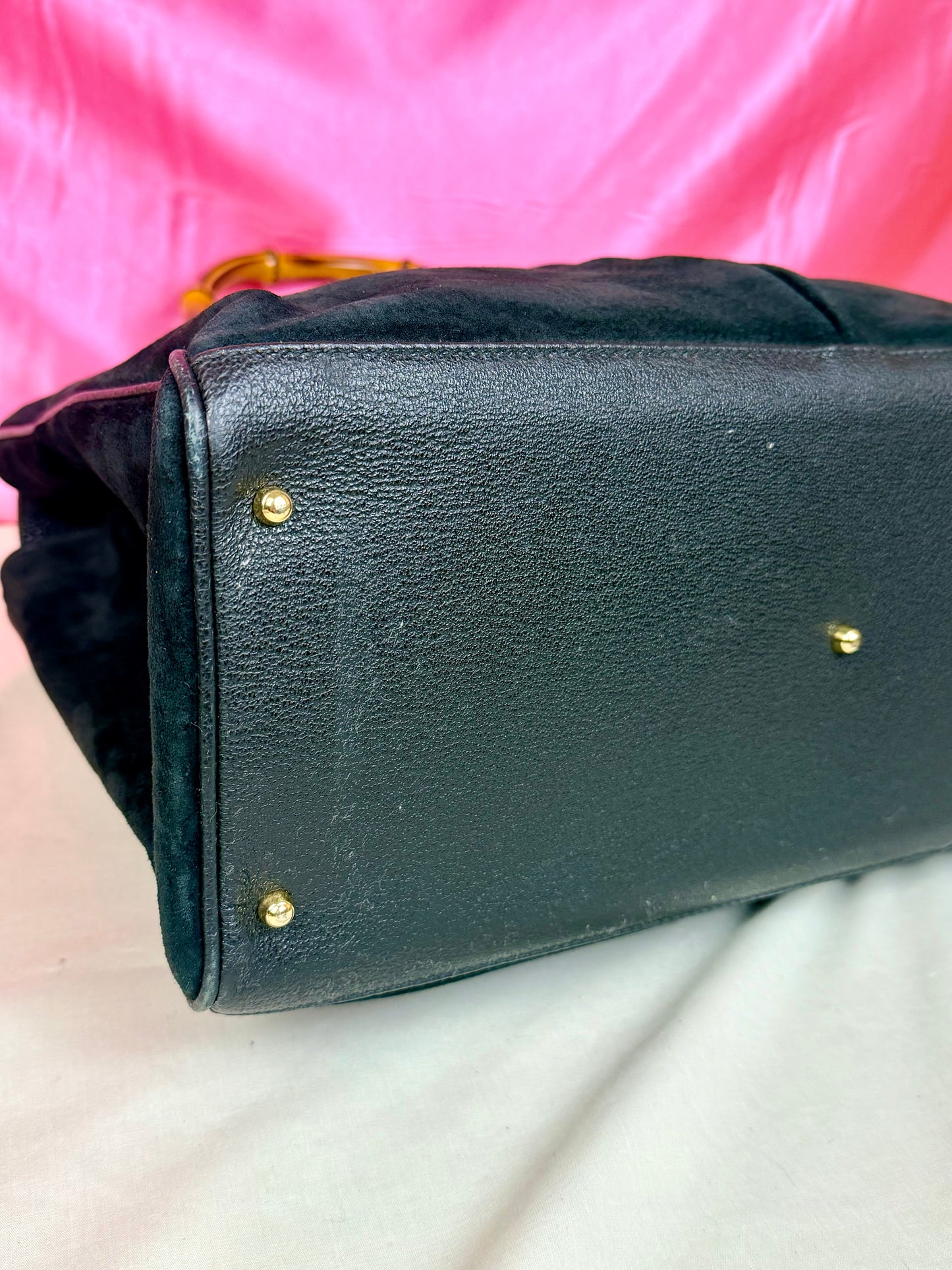 Gucci Black Suede Bamboo Tote