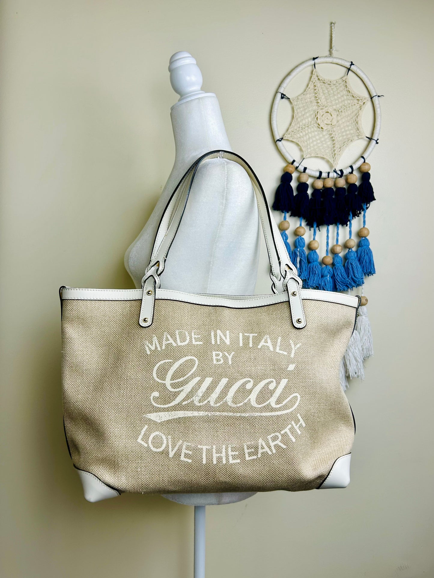 White and Linen Gucci Tote