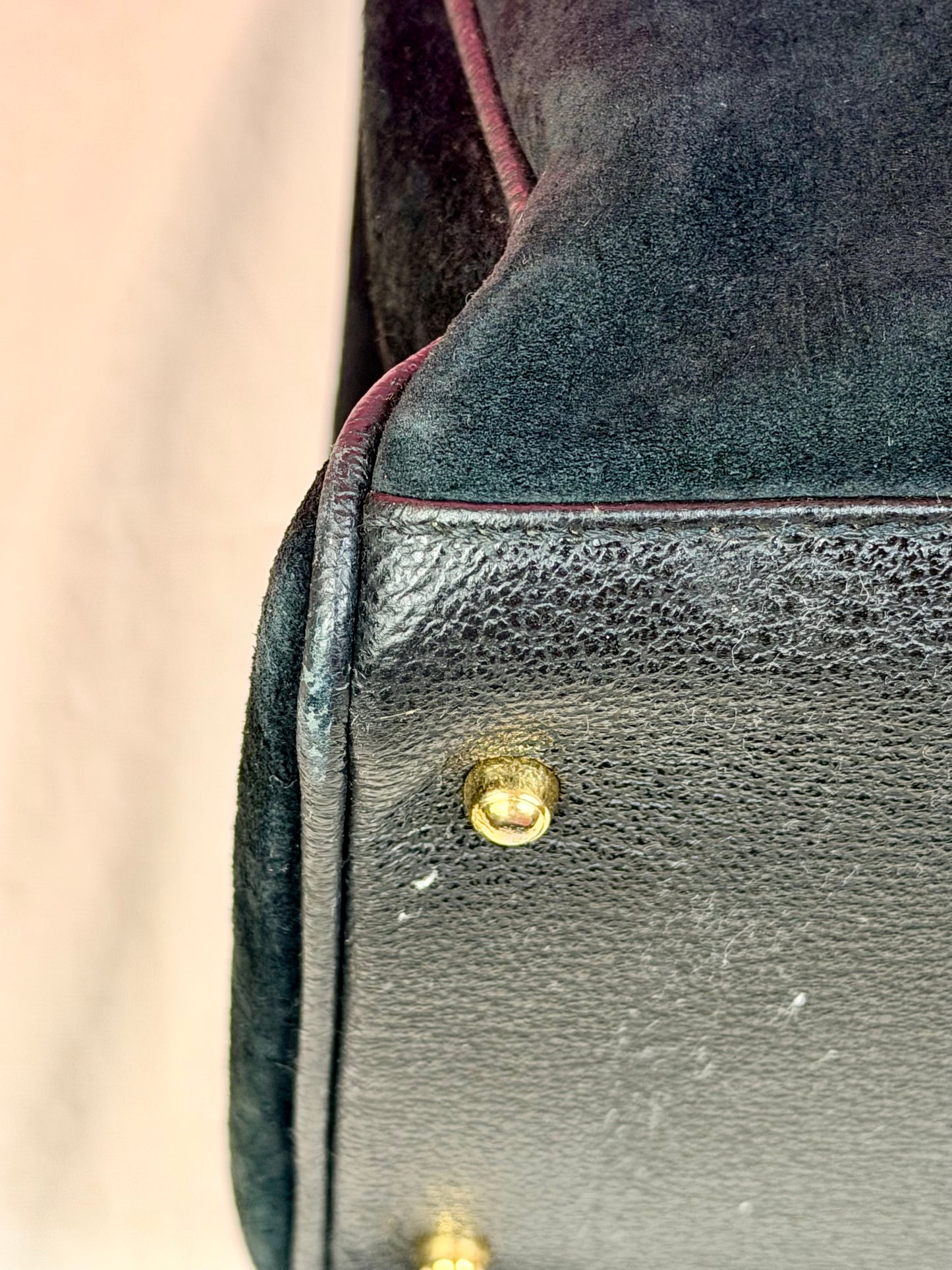 Gucci Black Suede Bamboo Tote