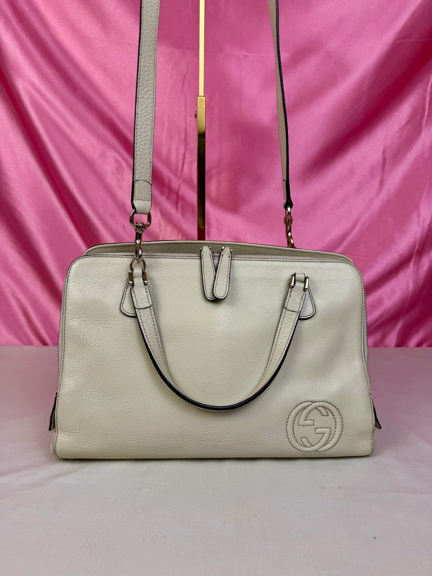 White Leather Interlocking G