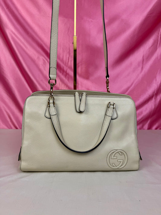 White Leather Interlocking G