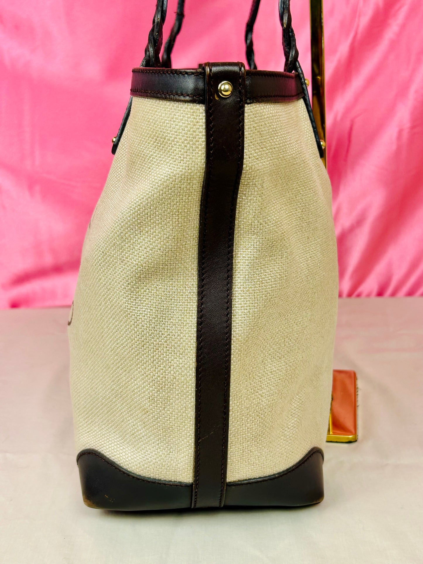 Brown and Linen Gucci Tote and Pouch