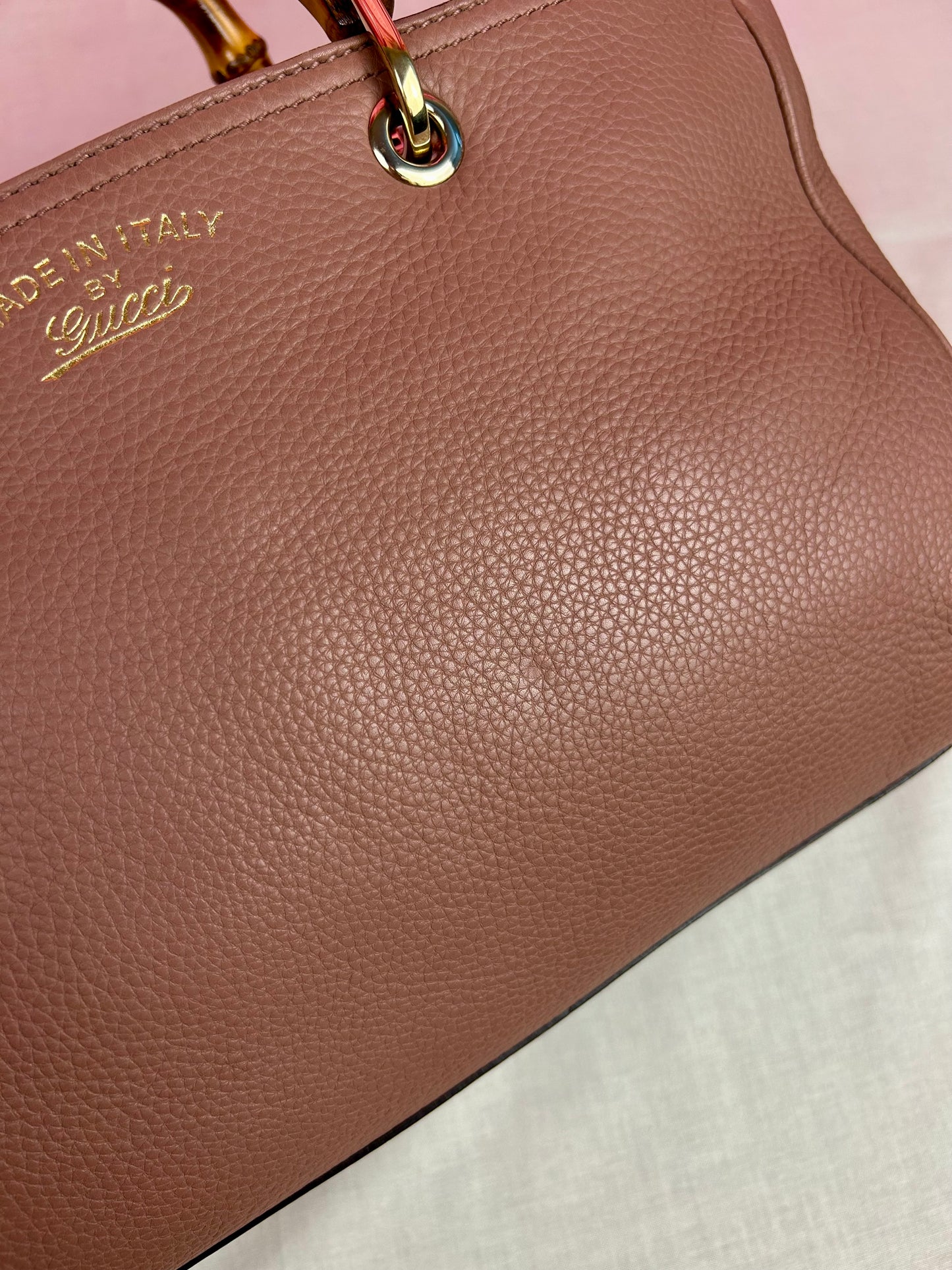 Mauve Gucci Bamboo Handle Two-Way