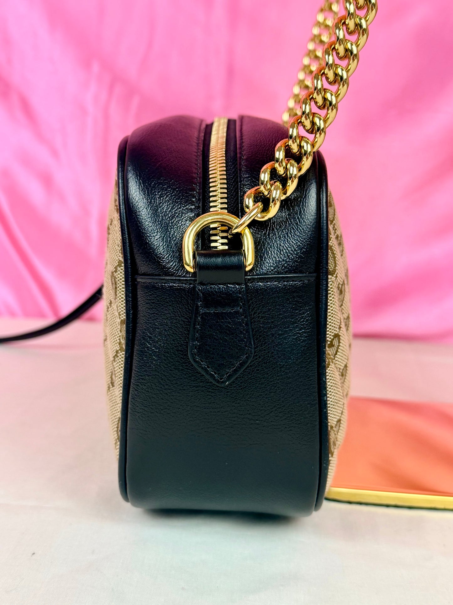 Black and Beige Small Gucci Marmont