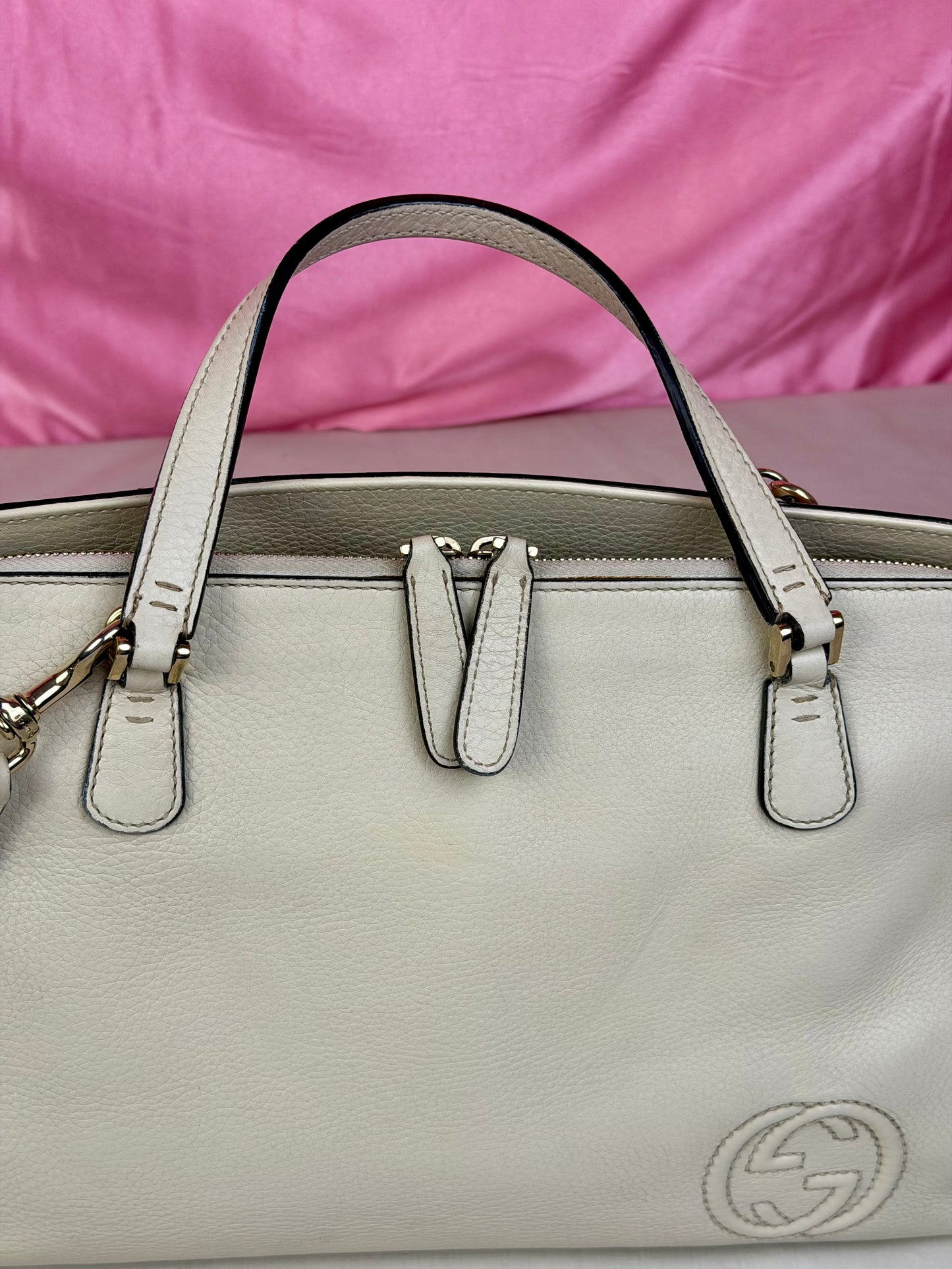 White Leather Interlocking G