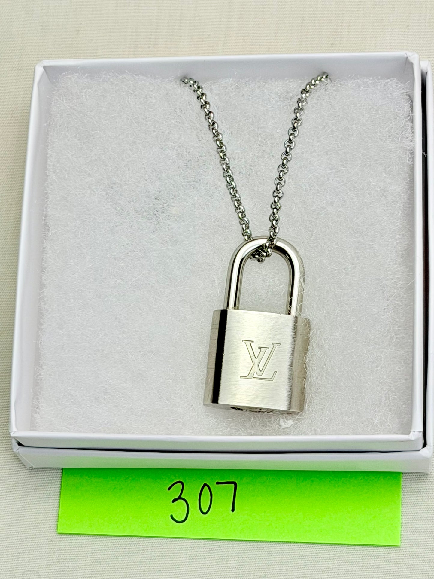 Silver Louis Vuitton Lock Necklace (10)