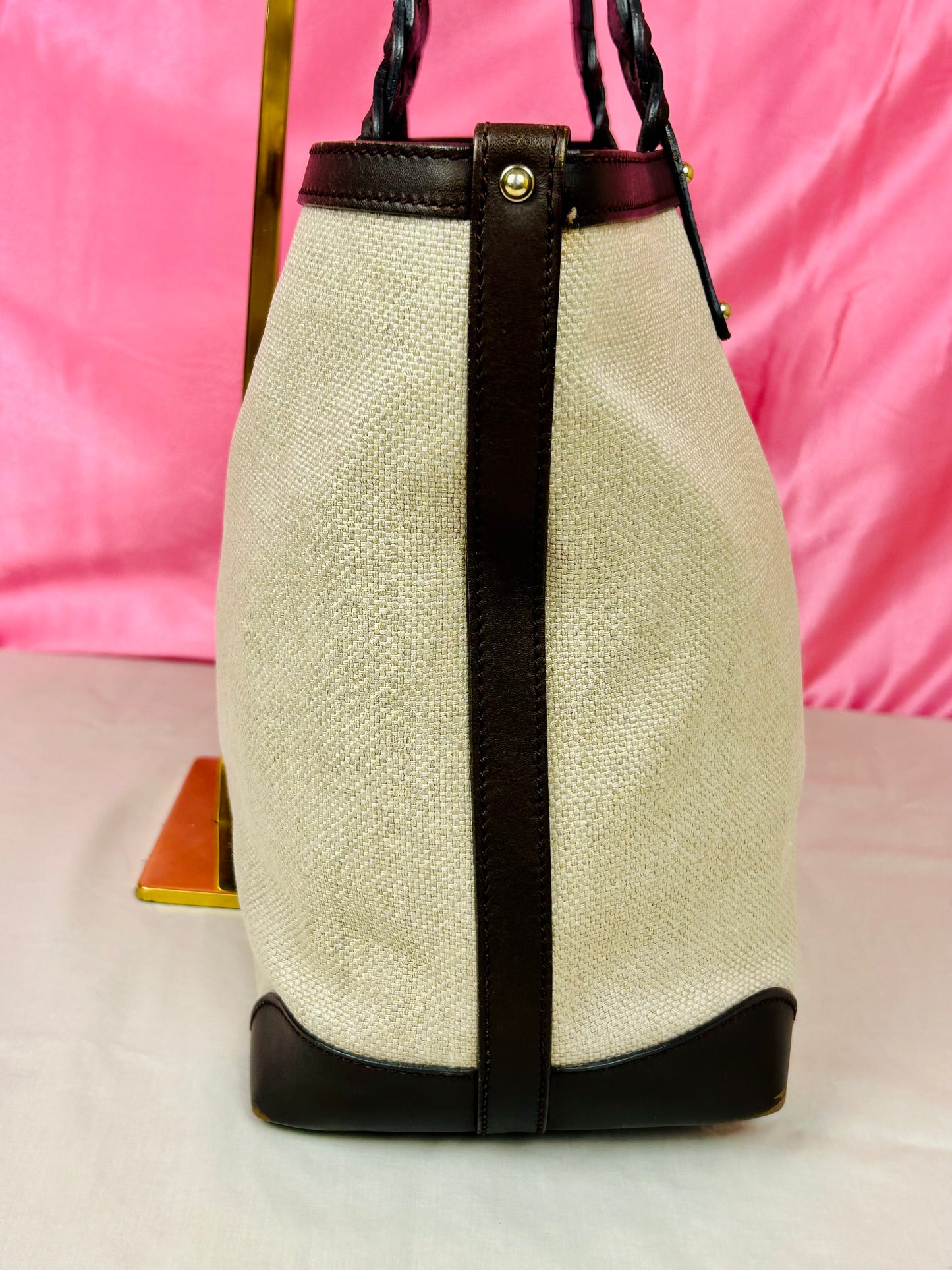 Brown and Linen Gucci Tote and Pouch