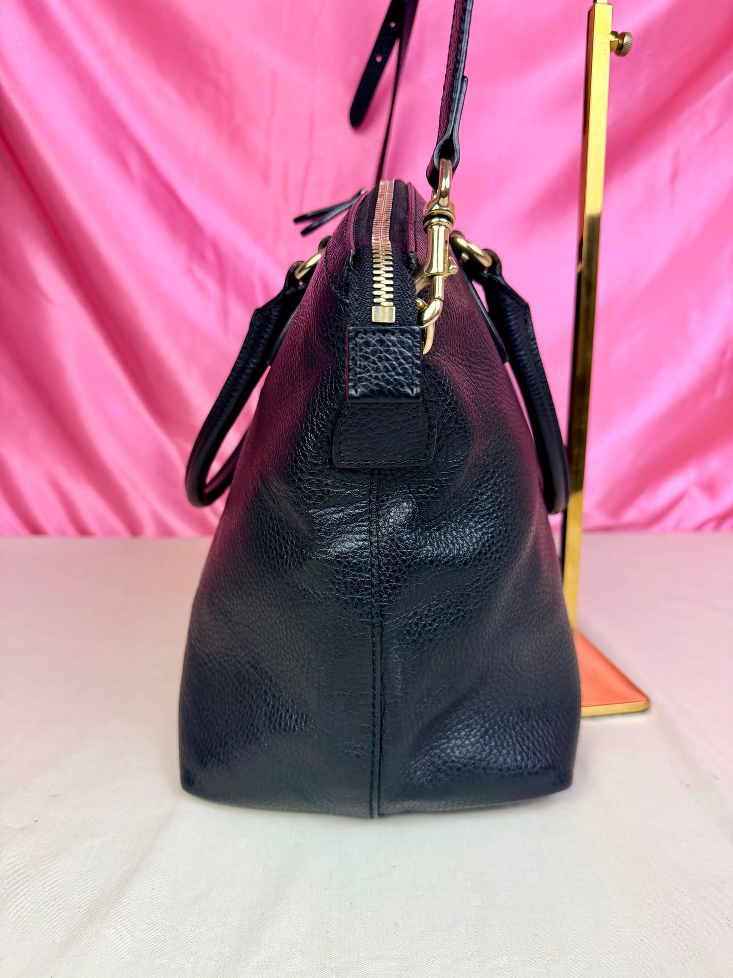 Black Gucci Dollar Calfskin Dome Satchel