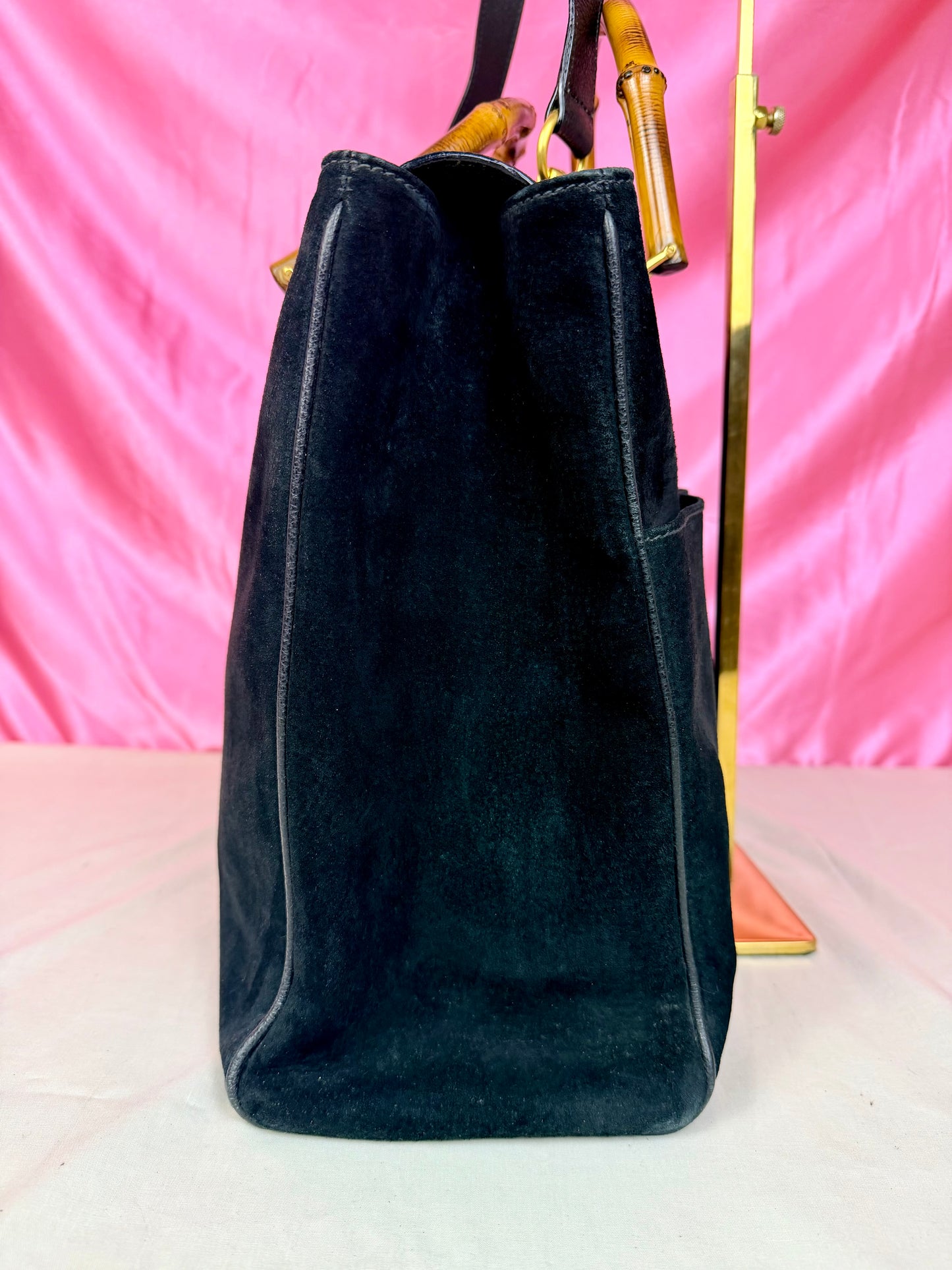Gucci Black Suede Bamboo Tote