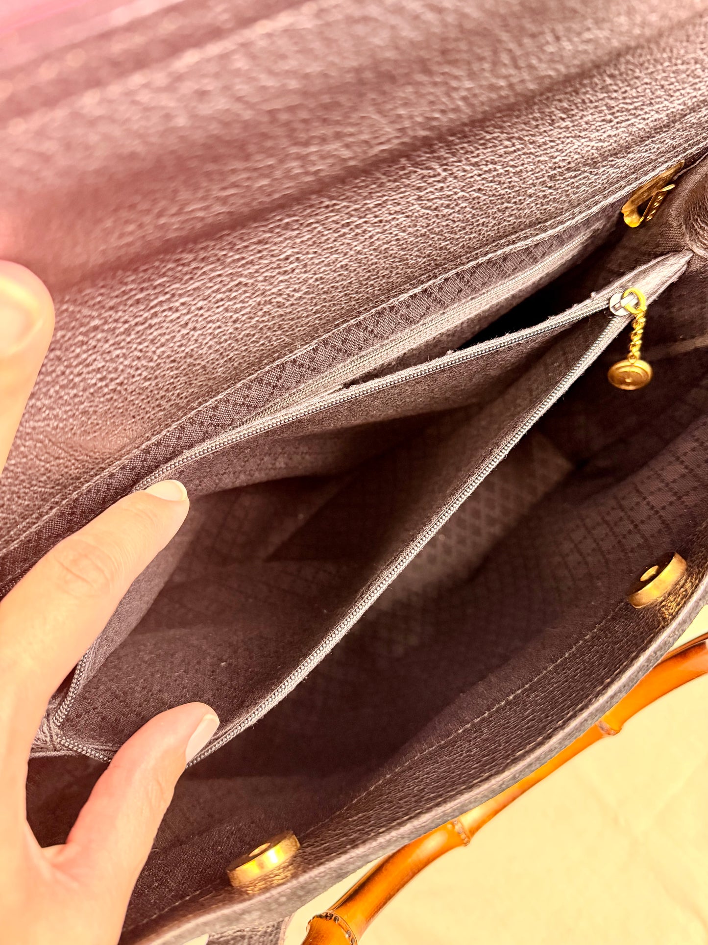 Gucci Black Suede Bamboo Tote