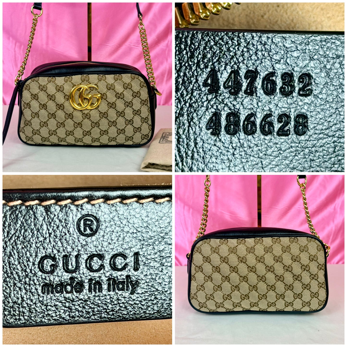 Black and Beige Small Gucci Marmont