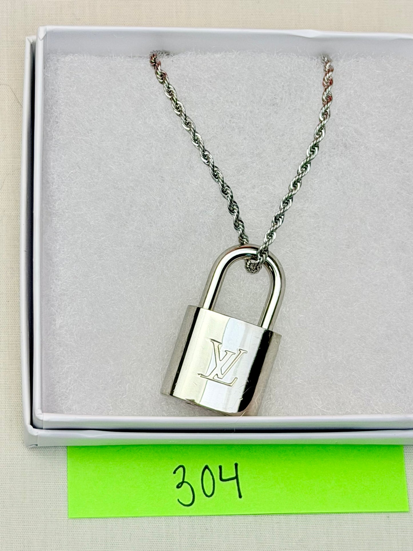 Silver Louis Vuitton Lock Necklace (10)