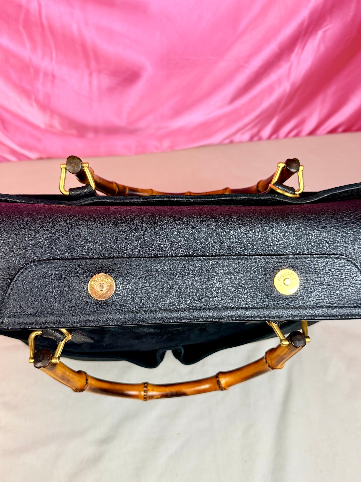 Gucci Black Suede Bamboo Tote