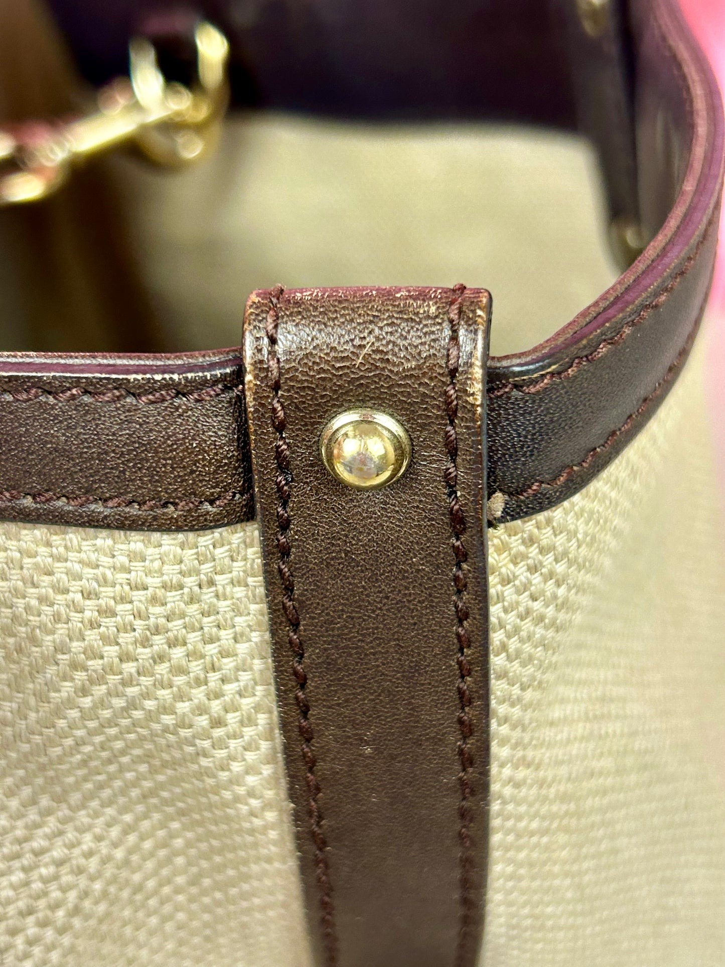 Brown and Linen Gucci Tote and Pouch