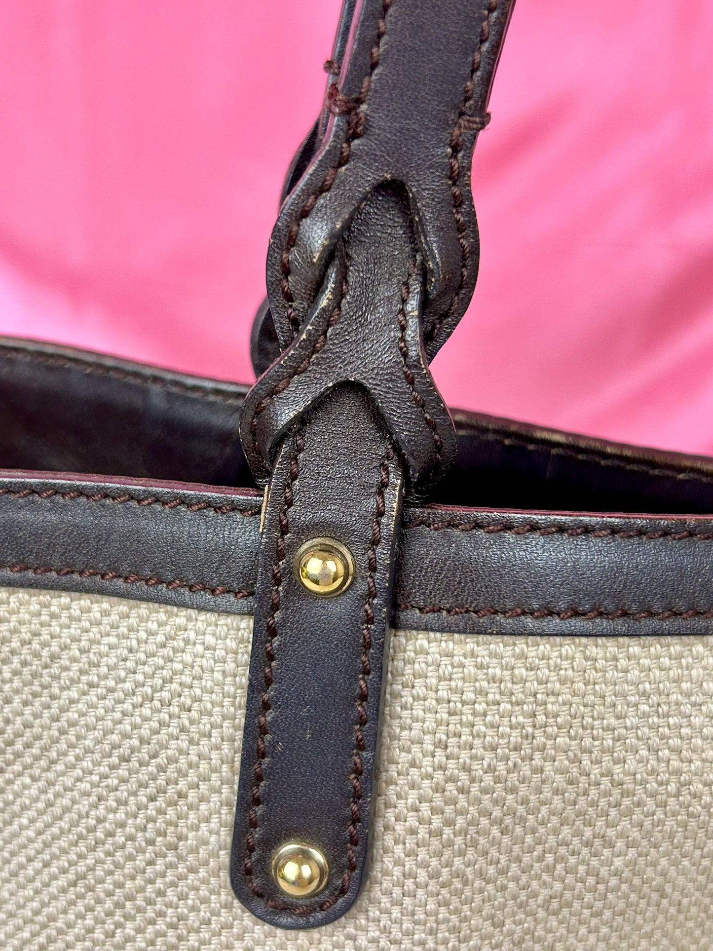 Brown and Linen Gucci Tote and Pouch