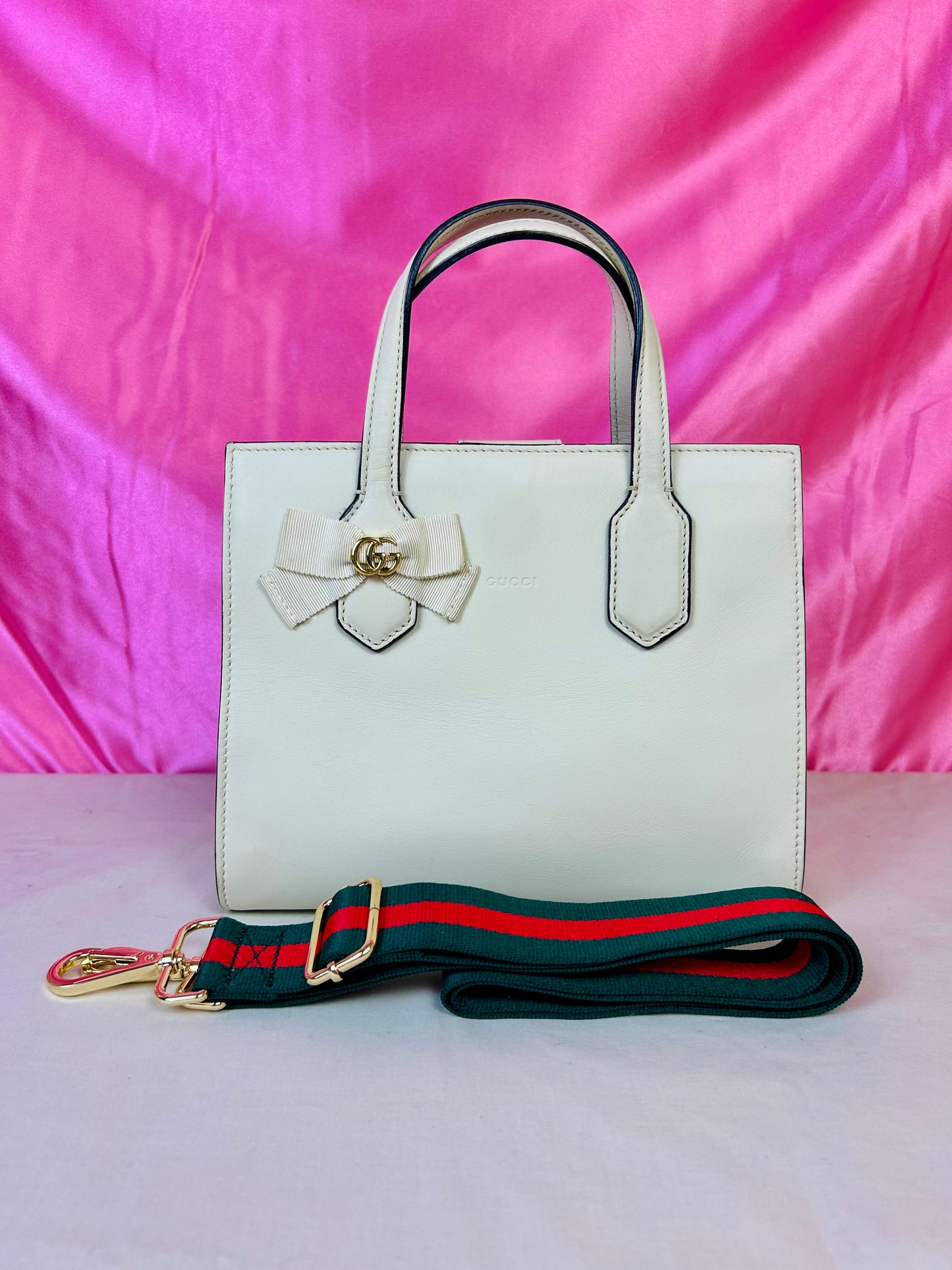 Small White Gucci Ribbon Tote