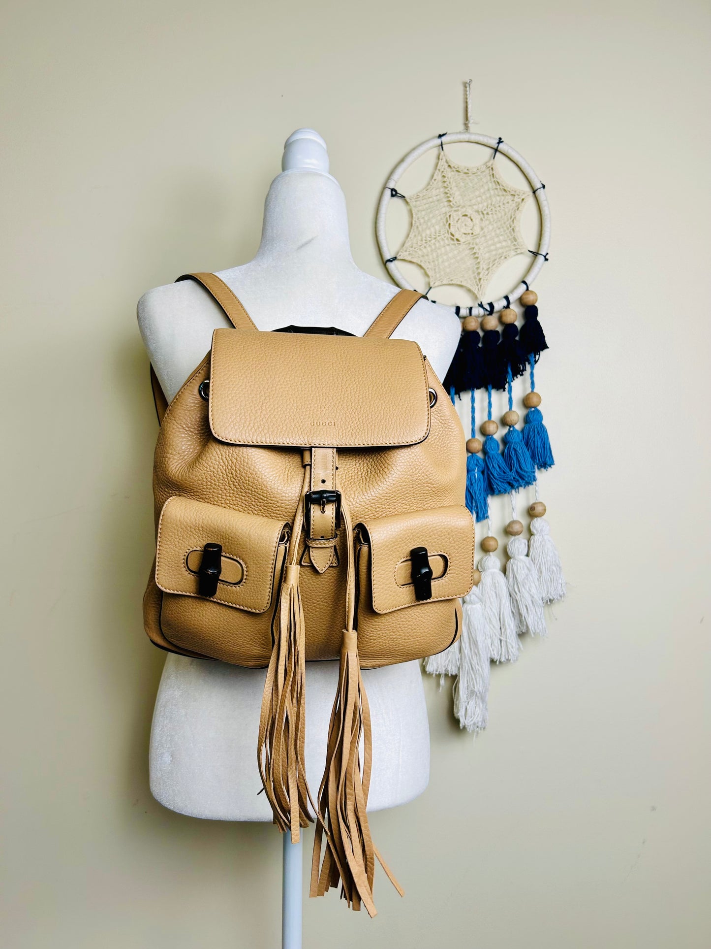Gucci Tan Leather Bamboo Backpack (New Model)