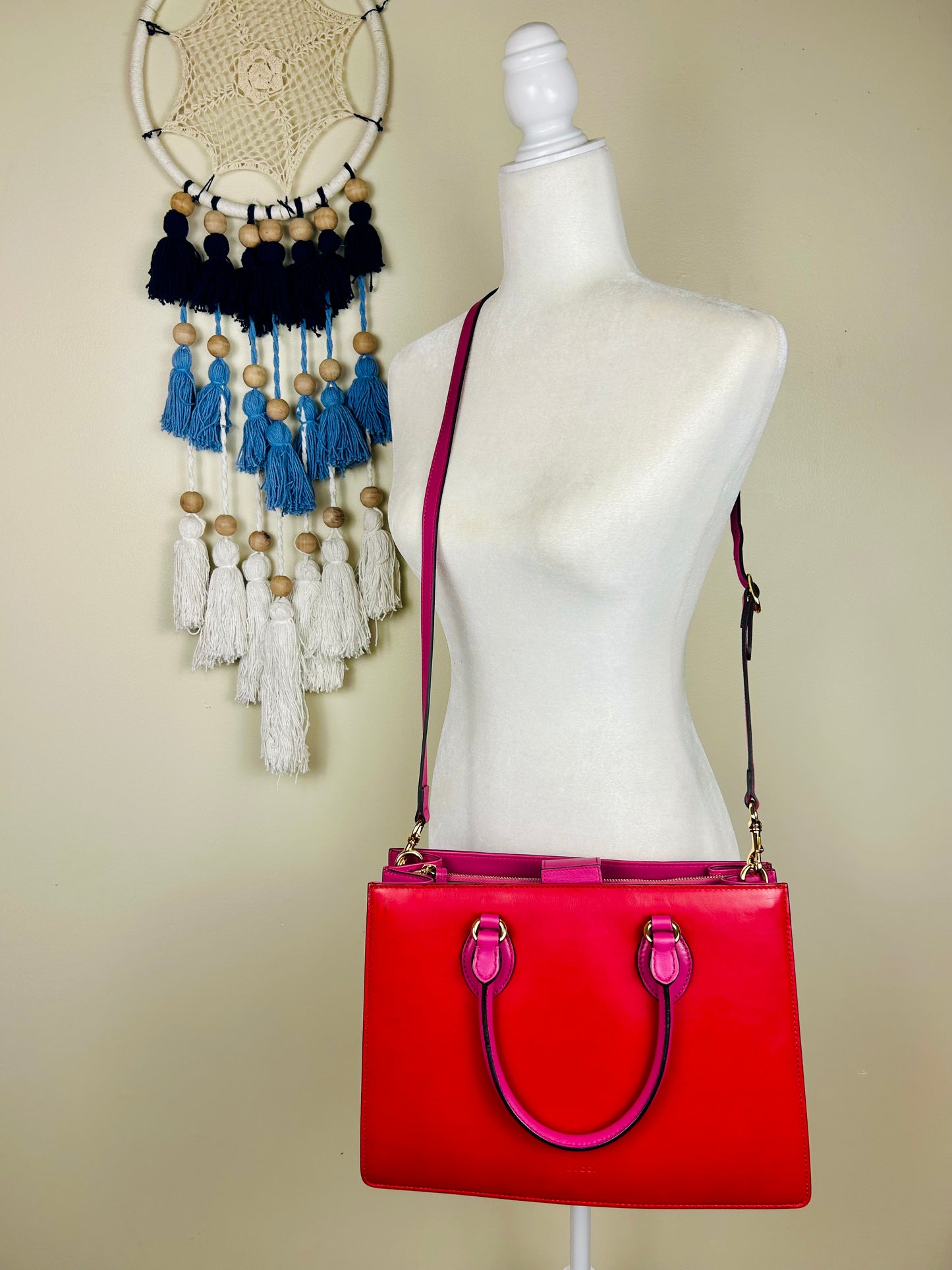 Gucci Red and Pink Open Top Tote