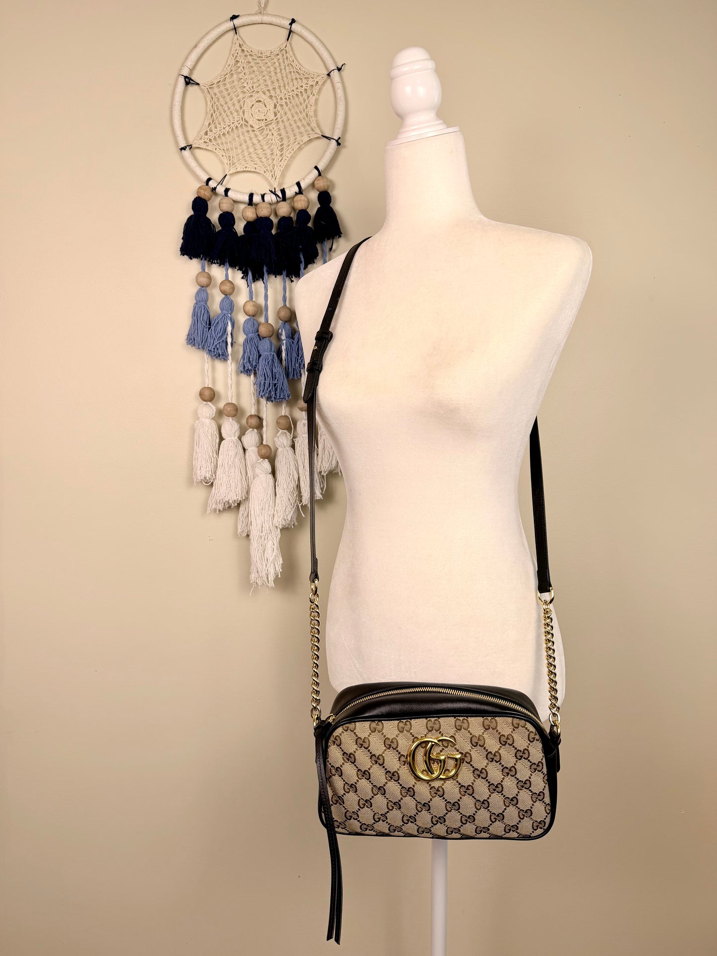 Black and Beige Small Gucci Marmont