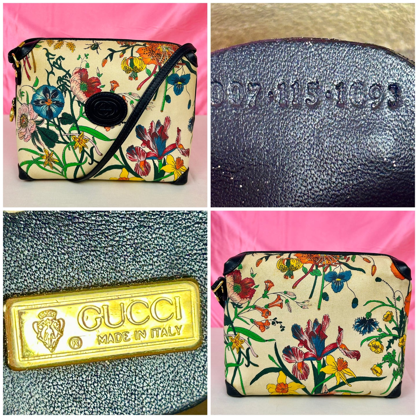Vintage Floral and Navy Gucci Crossbody