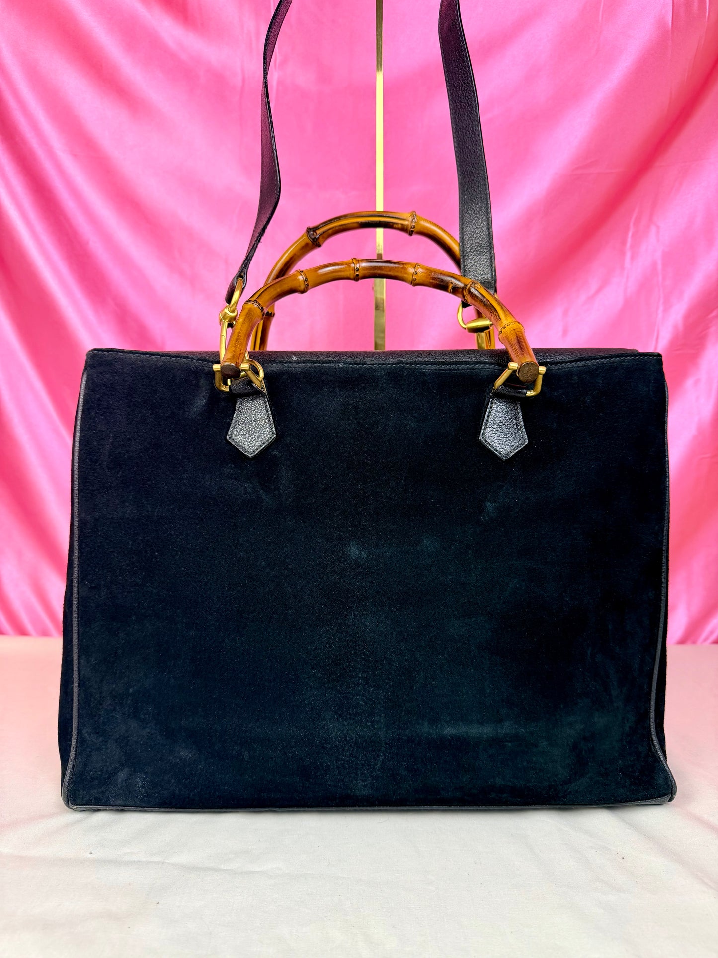 Gucci Black Suede Bamboo Tote