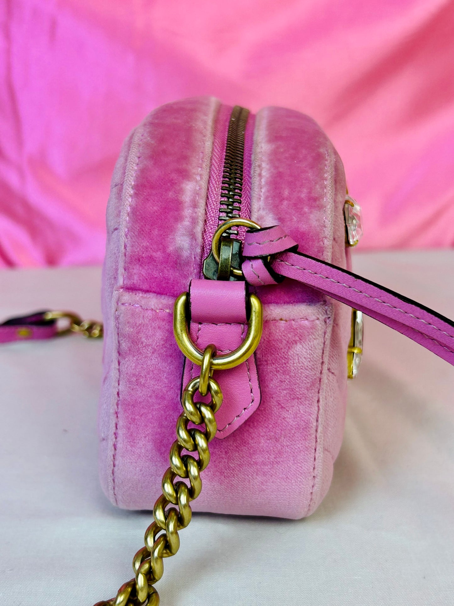 Pink Velvet and Crystal Mini Marmont