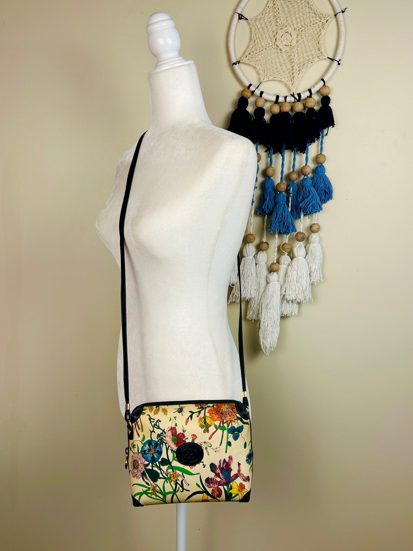 Vintage Floral and Navy Gucci Crossbody