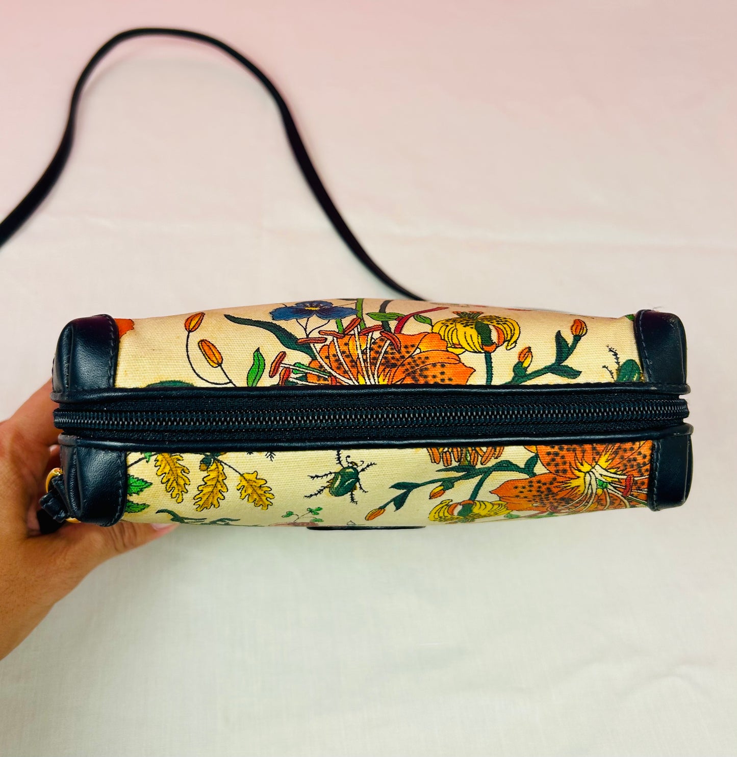 Vintage Floral and Navy Gucci Crossbody