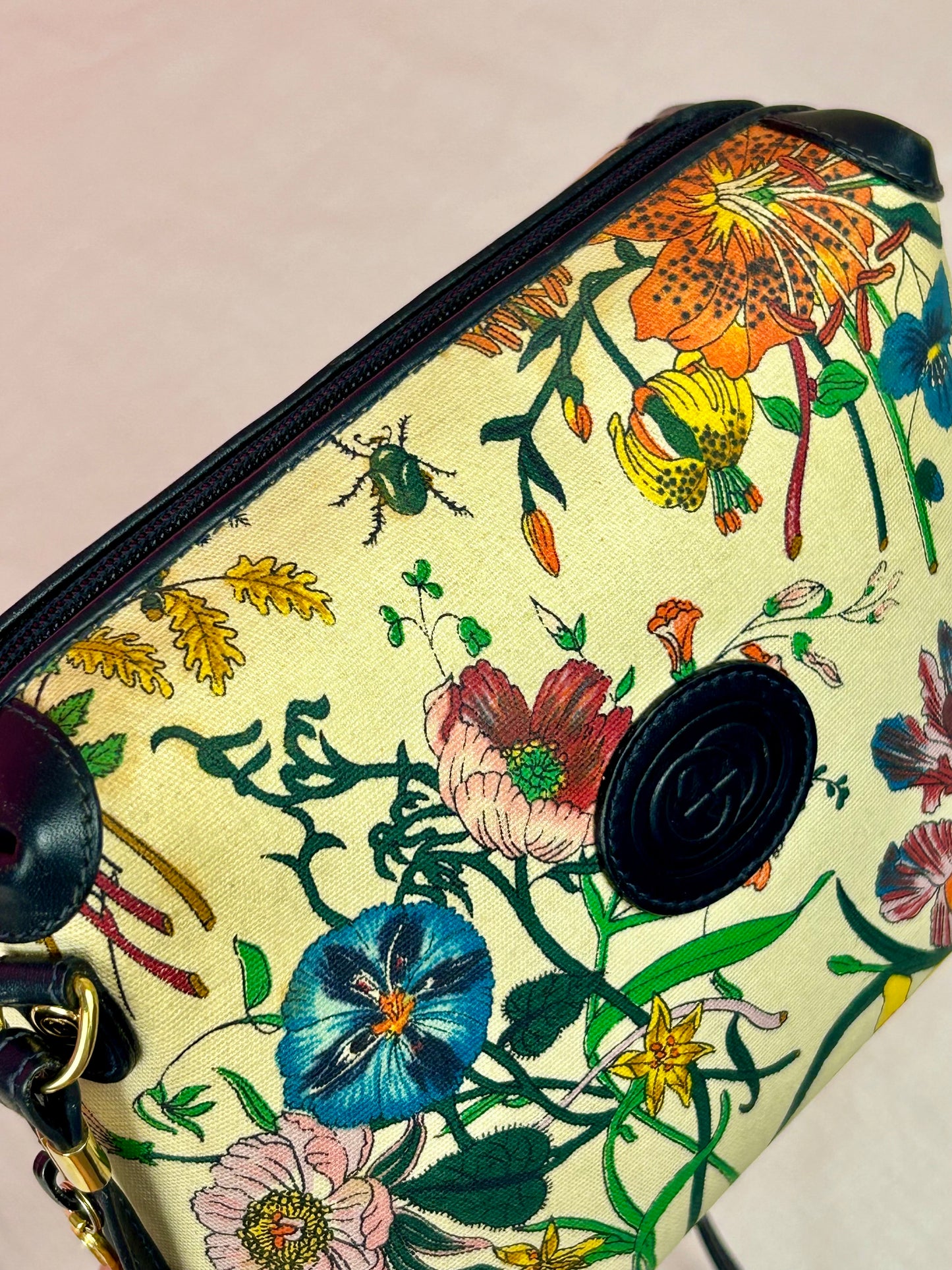 Vintage Floral and Navy Gucci Crossbody