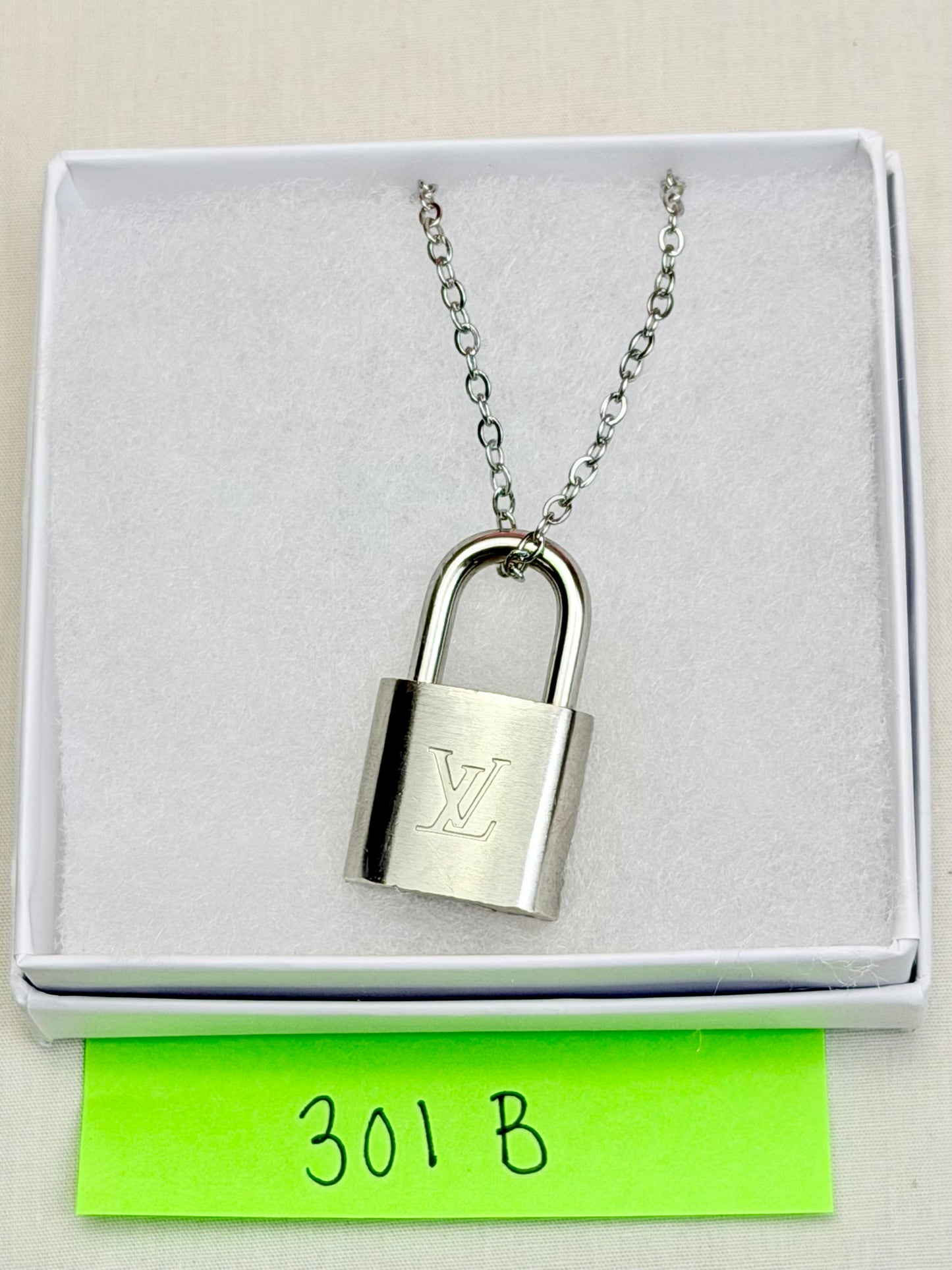 Silver Louis Vuitton Lock Necklace (10)