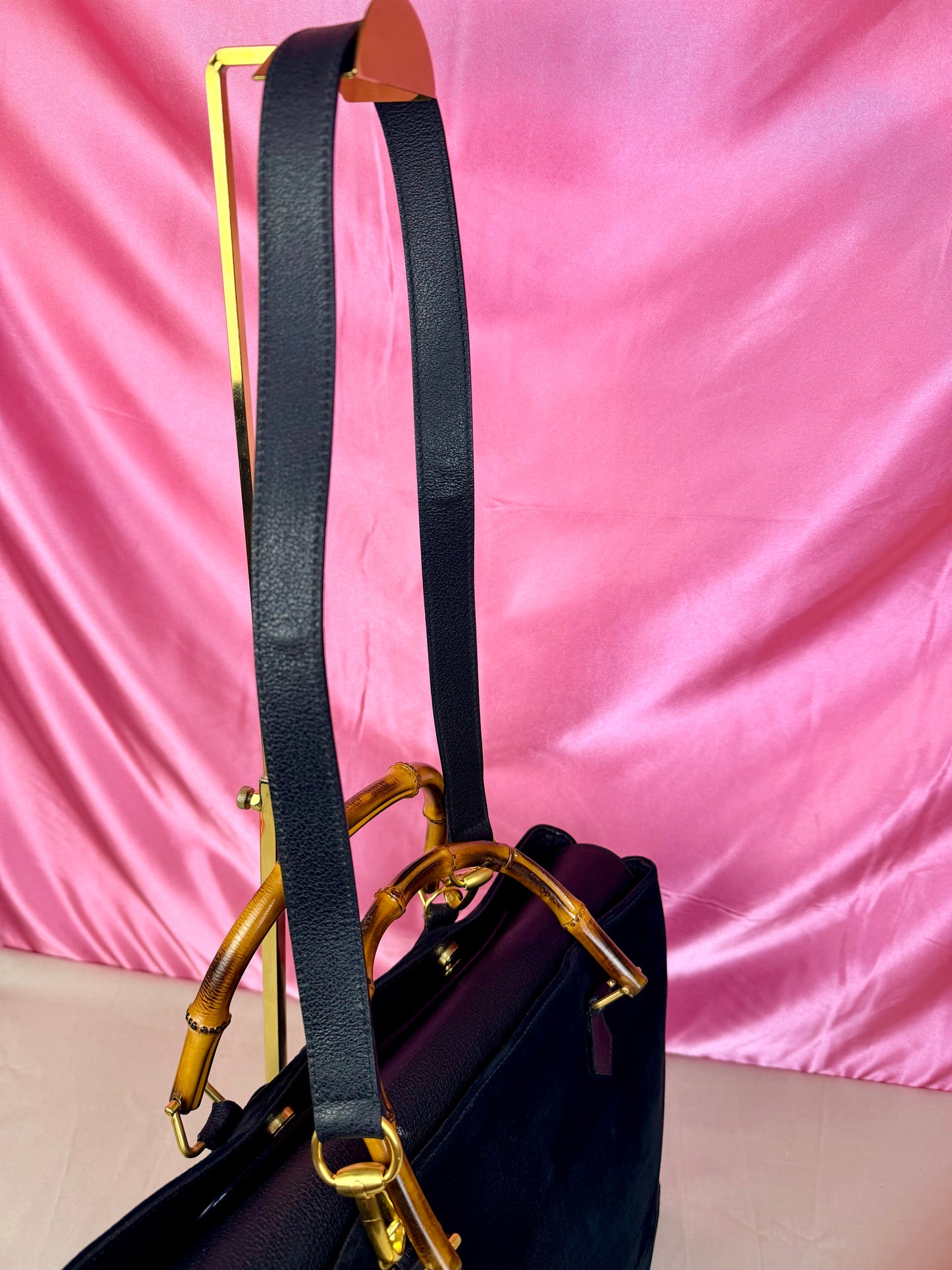 Gucci Black Suede Bamboo Tote