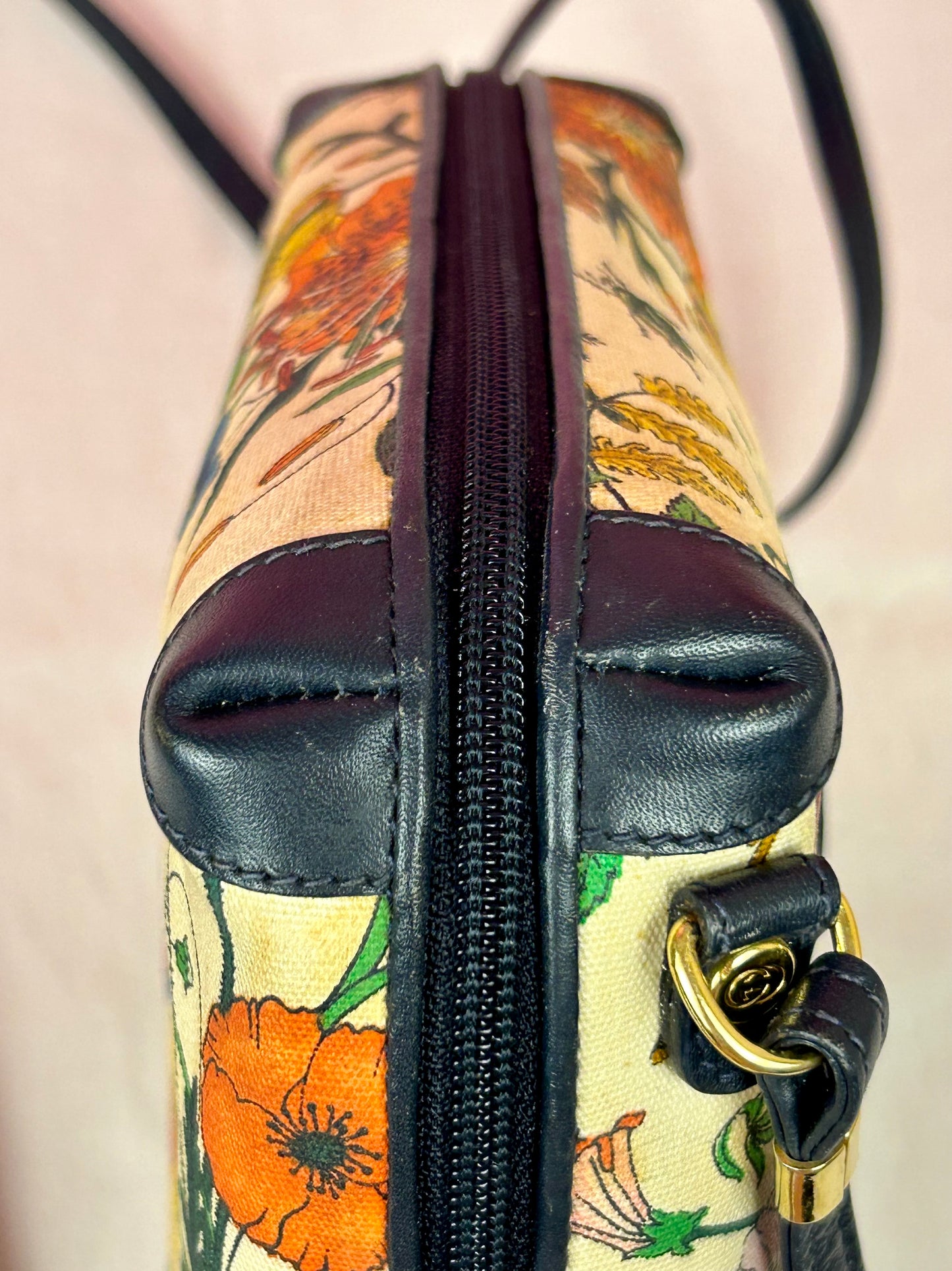 Vintage Floral and Navy Gucci Crossbody
