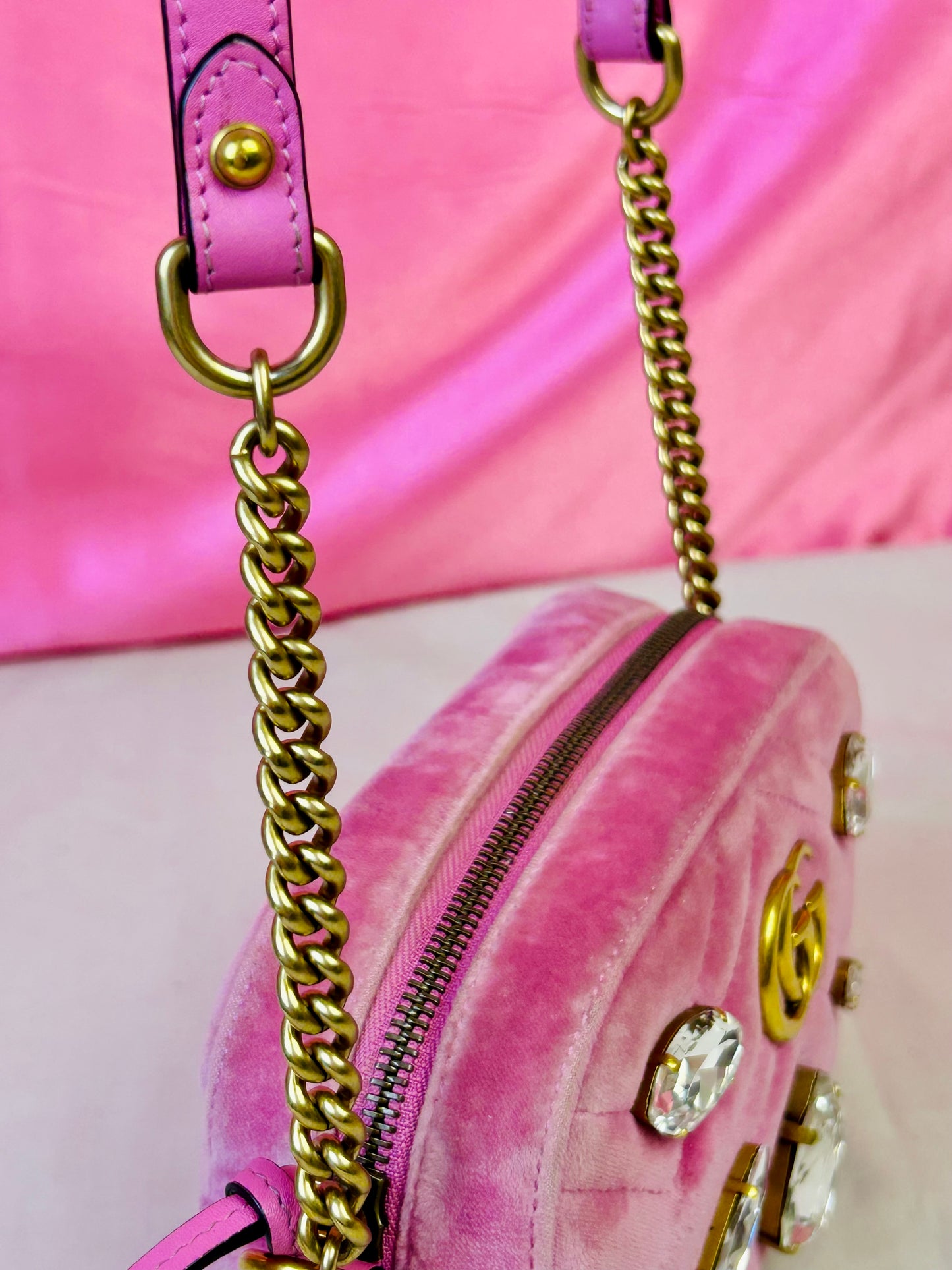 Pink Velvet and Crystal Mini Marmont