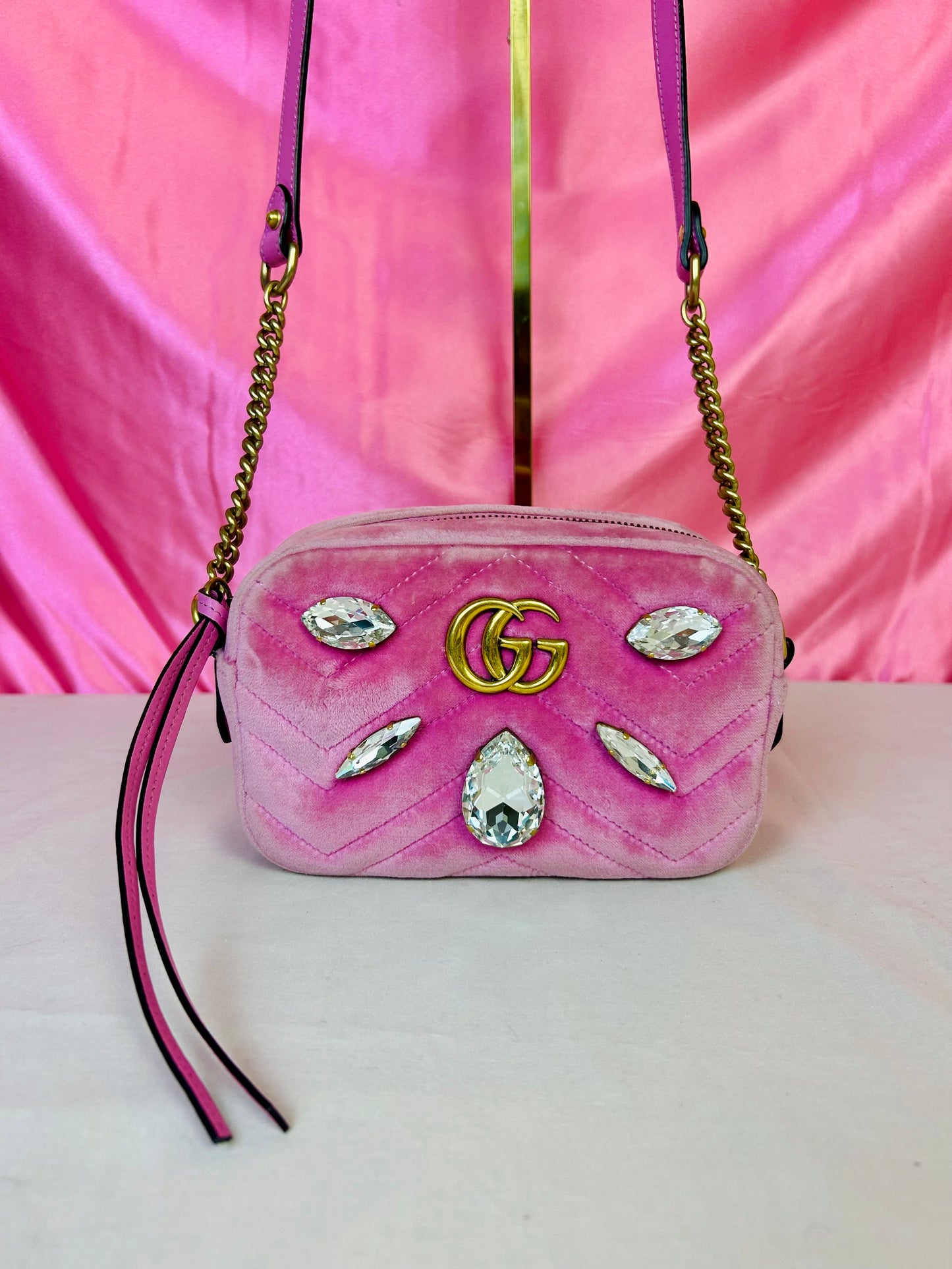 Pink Velvet and Crystal Mini Marmont
