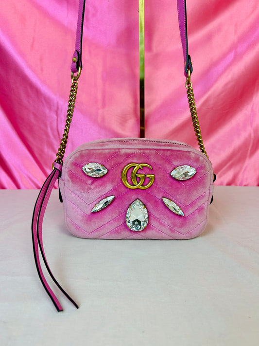 Pink Velvet and Crystal Mini Marmont