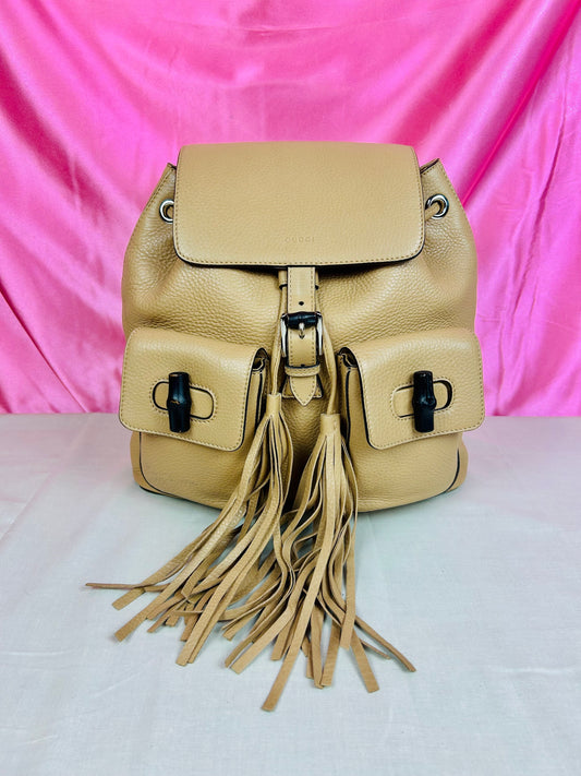 Gucci Tan Leather Bamboo Backpack (New Model)